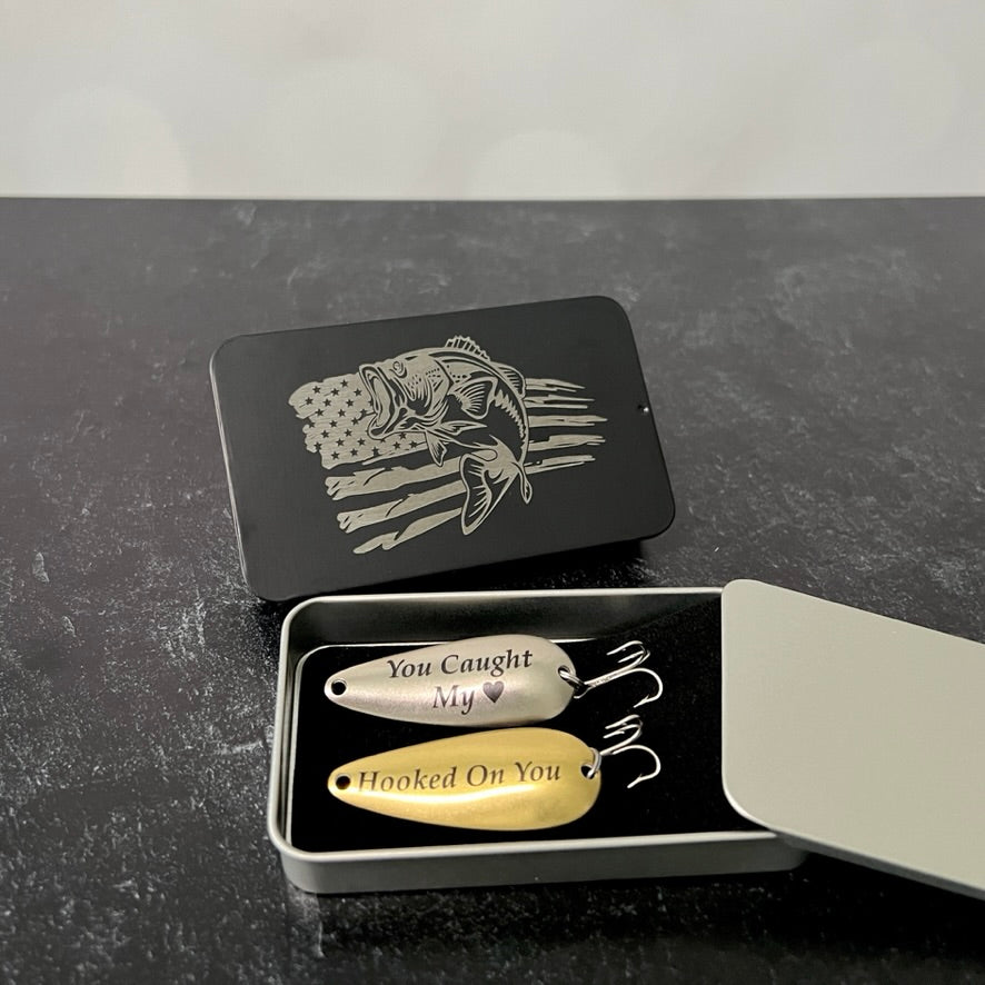 Personalized Fishing Lure Gift Set with Tin; Thoughtful Gift for Him
