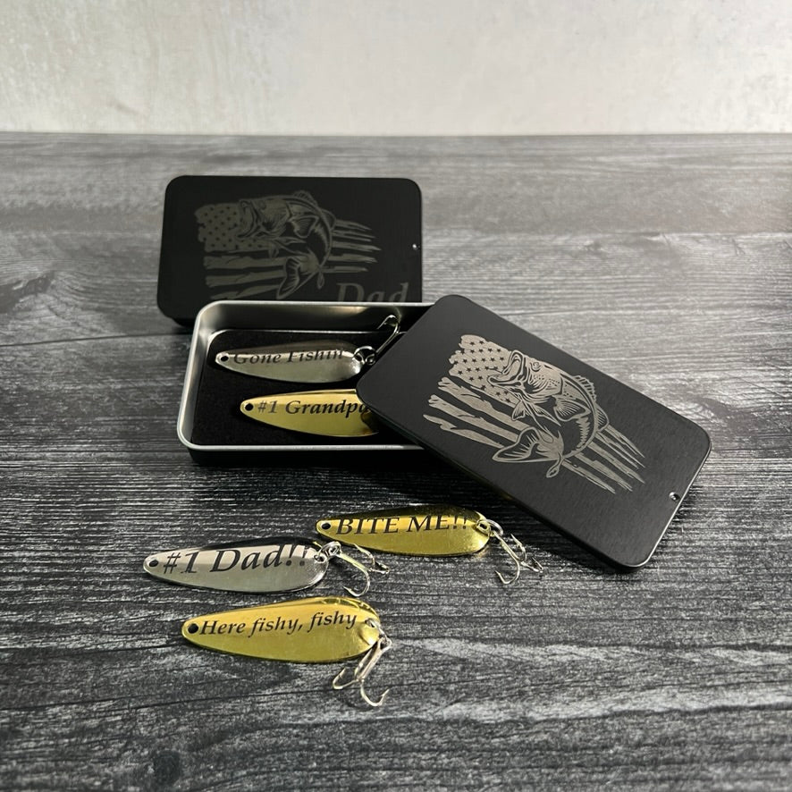 Personalized Fishing Lure Gift Set with Tin; Thoughtful Gift for Him