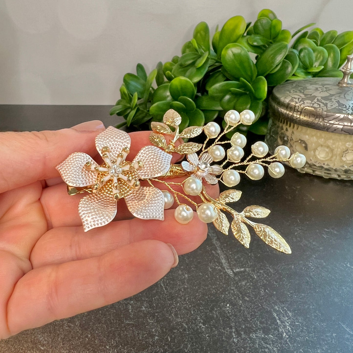 Pearl & Crystal Bridal Hair Clip - Elegant Formal or Wedding Hair Accessory