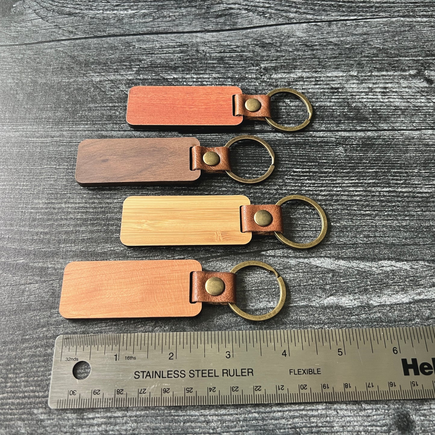 Custom Engraved Walnut, Cherry, Bamboo, and Rosewood Keychains