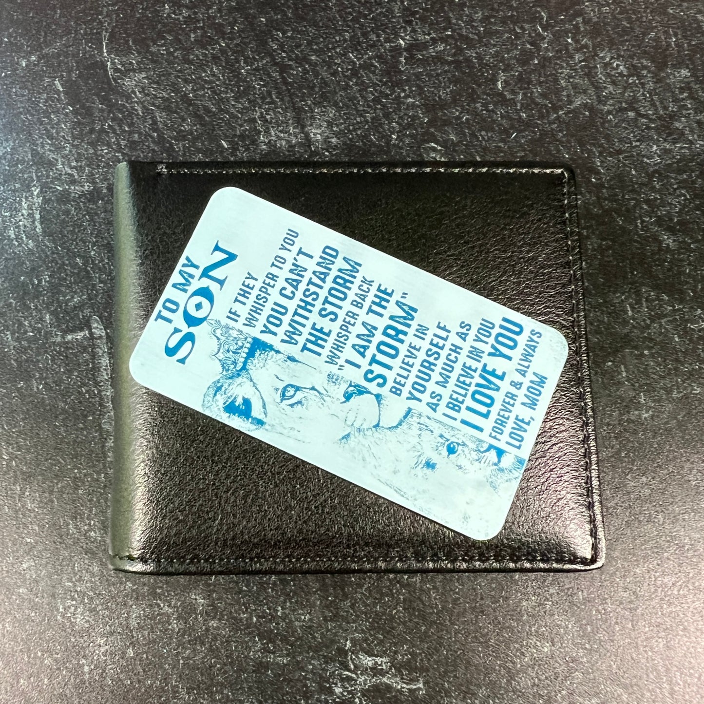 "To My Son" Engraved Metal Wallet Card with Lion Design – Unique Keepsake with Gift Pouch