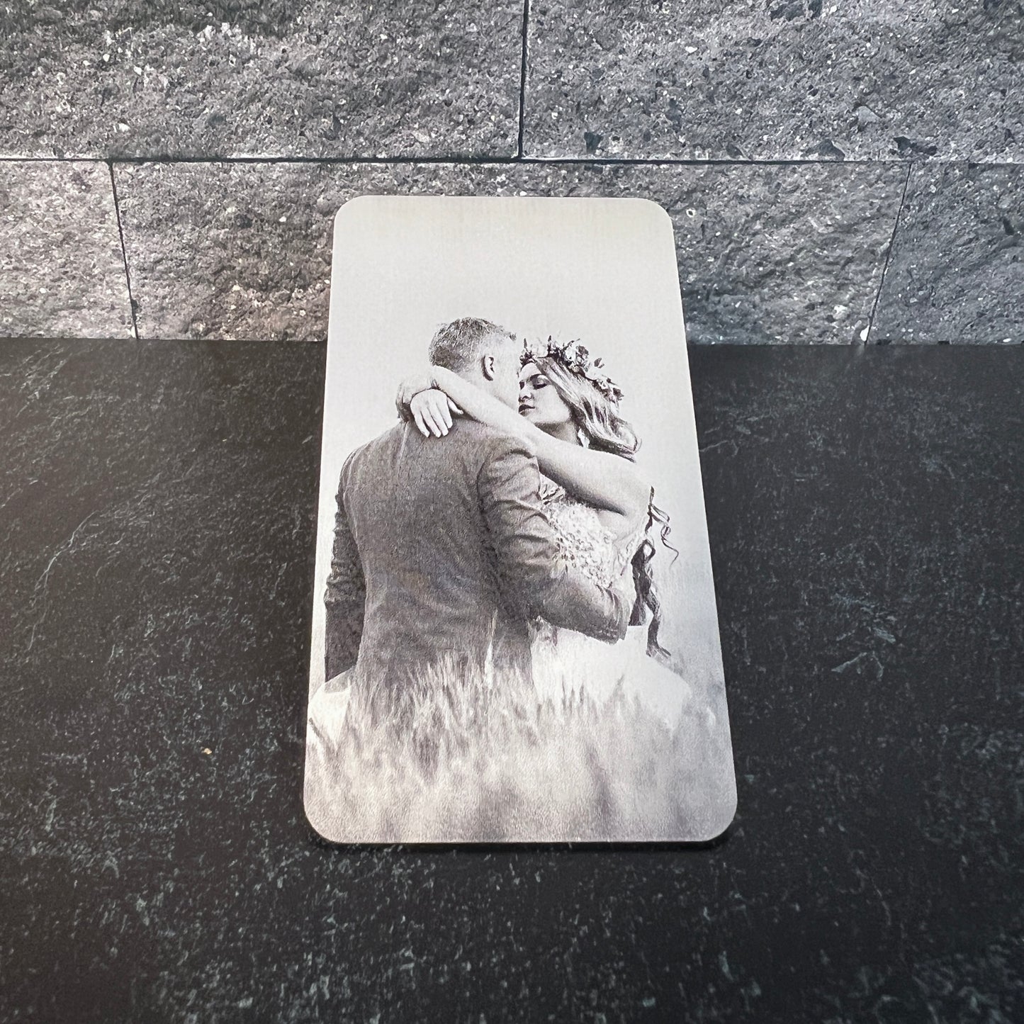 Custom Metal Engraved Photo Wallet Insert with Your Text on the Back
