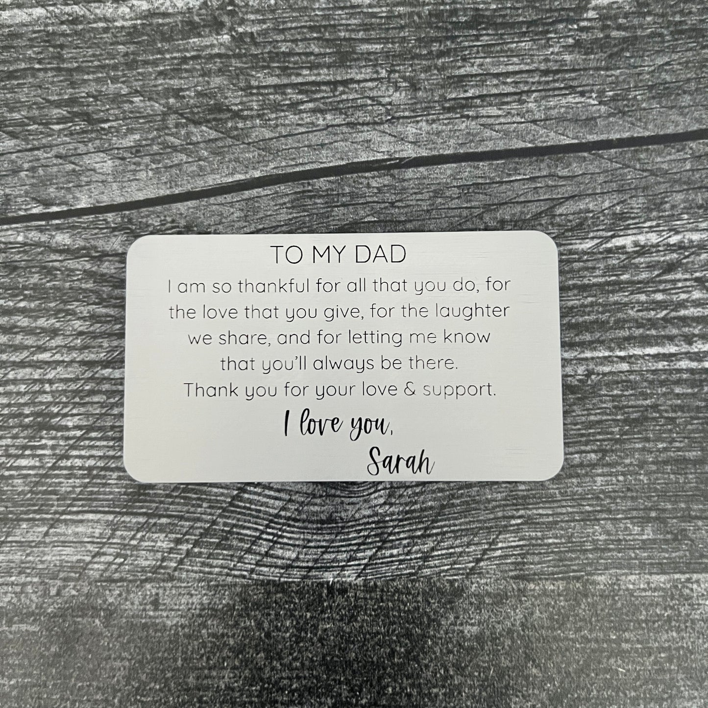 Custom Metal Engraved Photo Wallet Insert with Your Text on the Back
