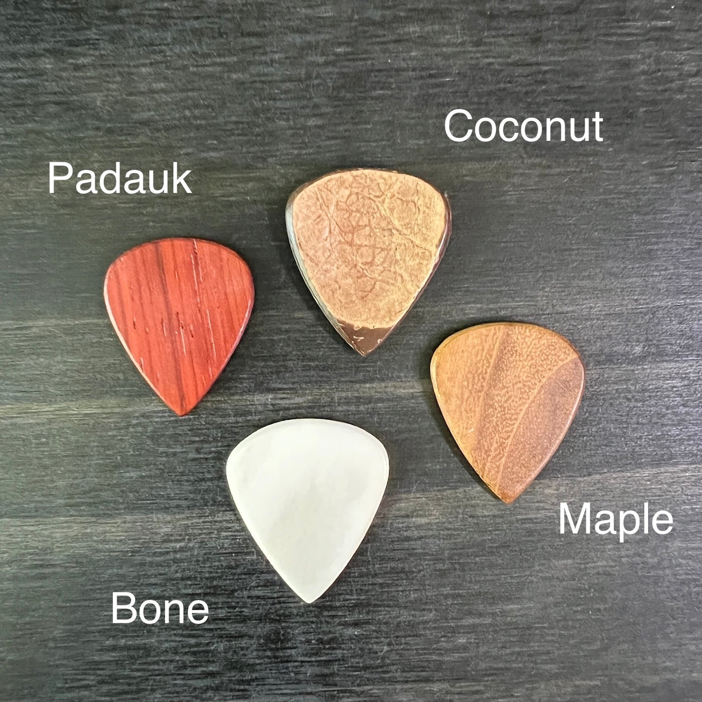 Custom Engraved Guitar Pick with Leather Pouch, Choice of Wood or Bone