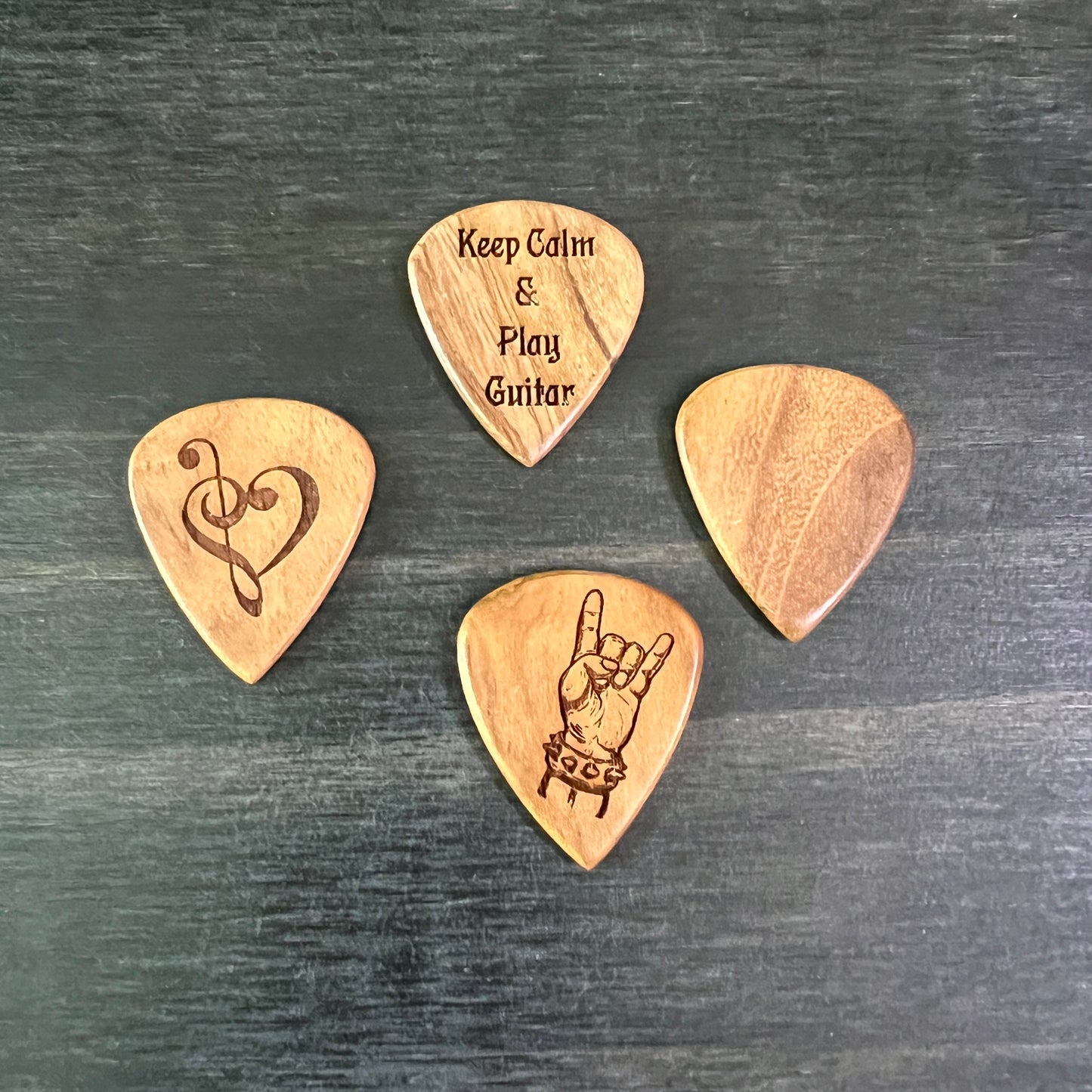 Custom Engraved Guitar Pick with Leather Pouch, Choice of Wood or Bone