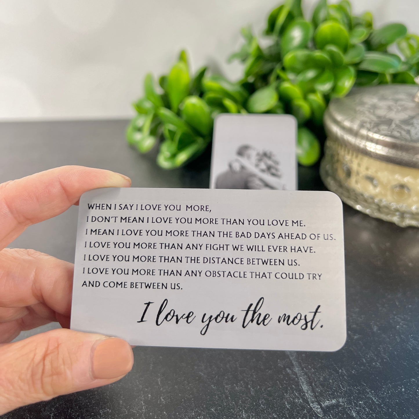 I Love You Most" Metal Engraved Wallet Card with Pouch