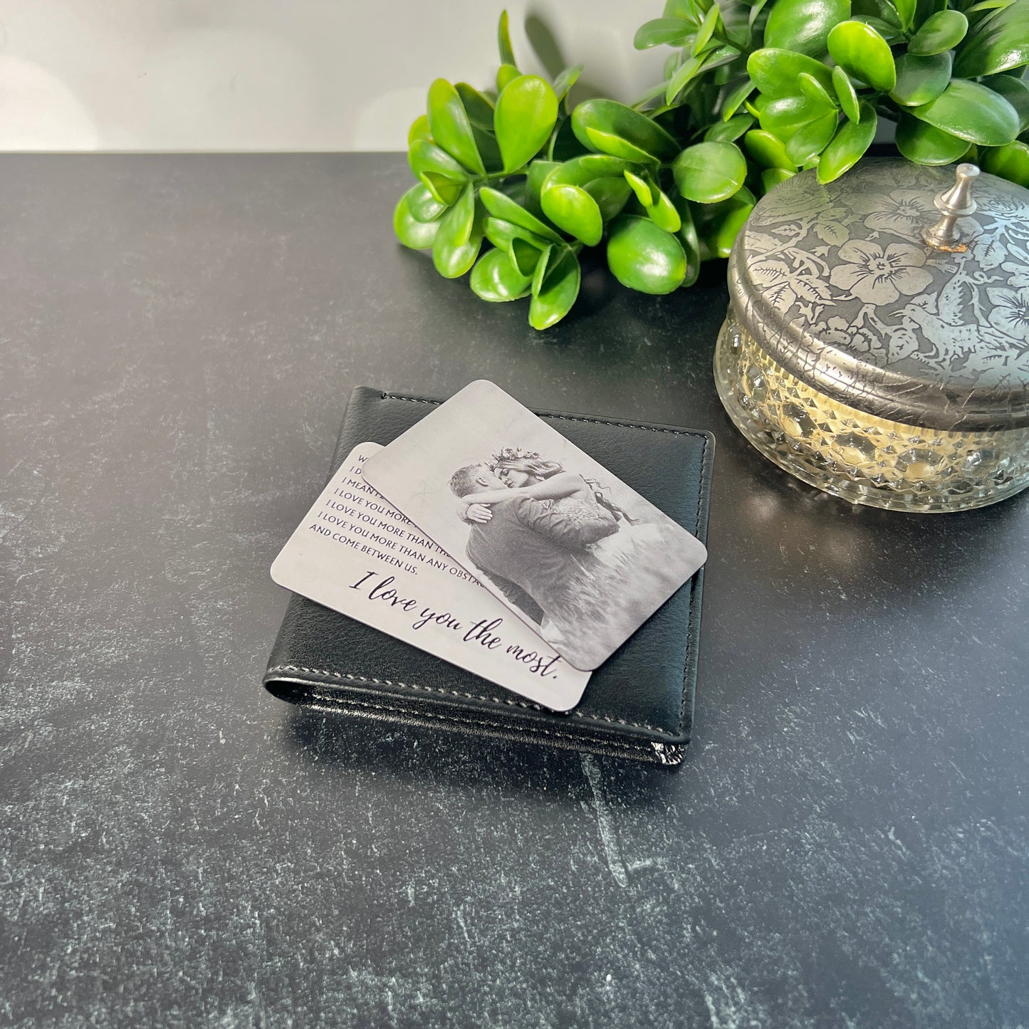 I Love You Most" Metal Engraved Wallet Card with Pouch