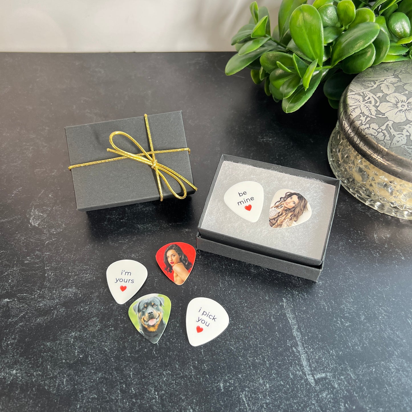 Photo Guitar Picks Set; 2 Personalized Picks with Gift Box