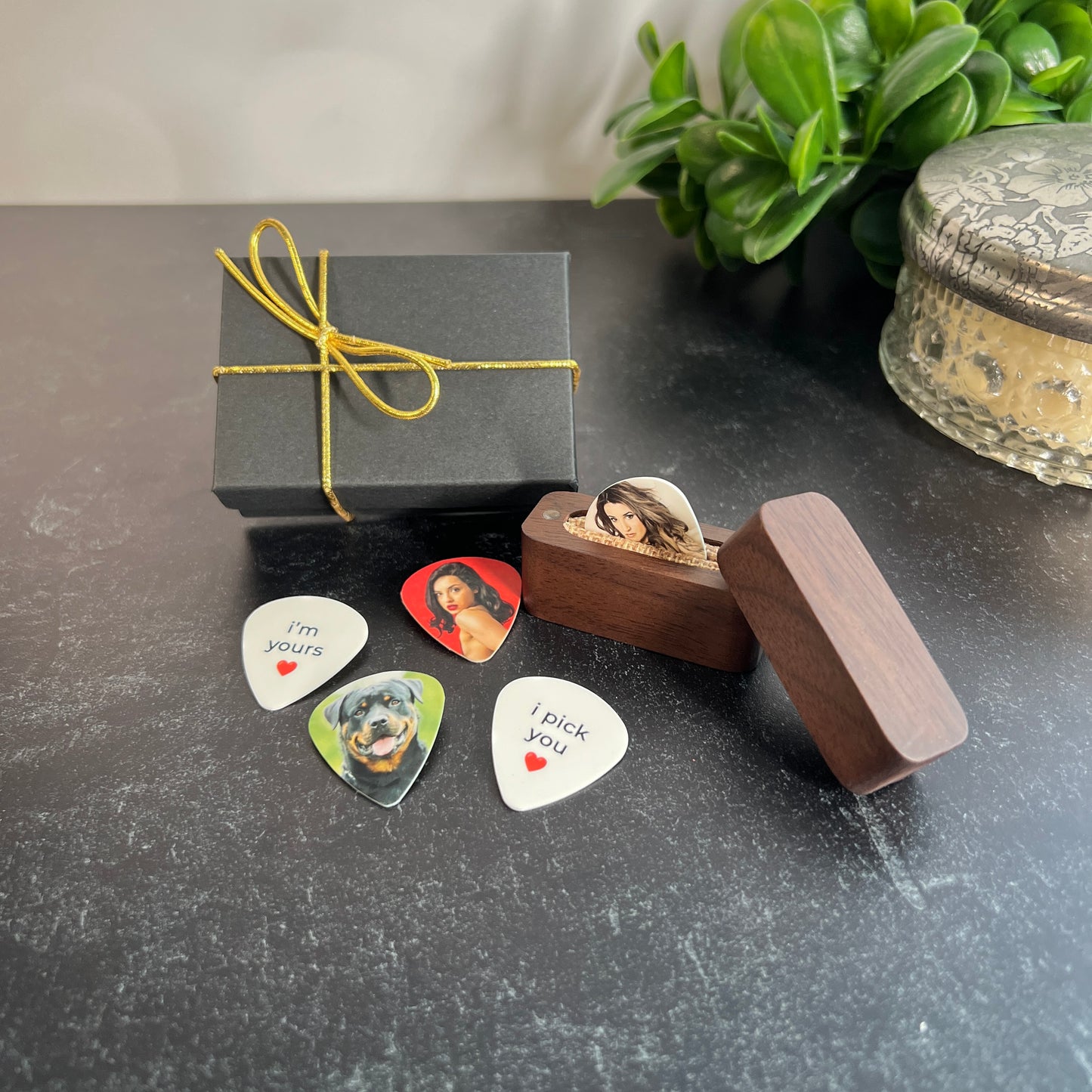 Photo Guitar Picks Set; 2 Personalized Picks with Gift Box
