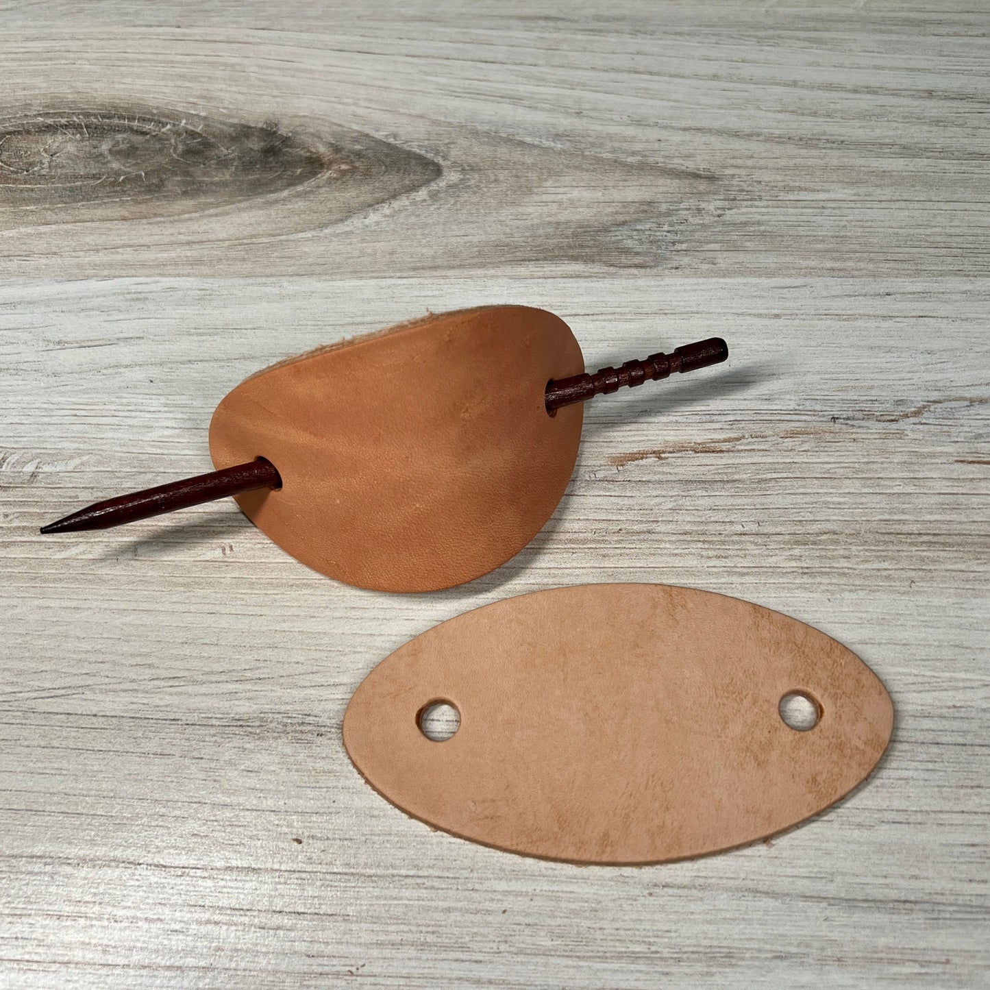 Leather Hair Barrette Blanks with Wooden Stick - Veg Tan Craft Supply