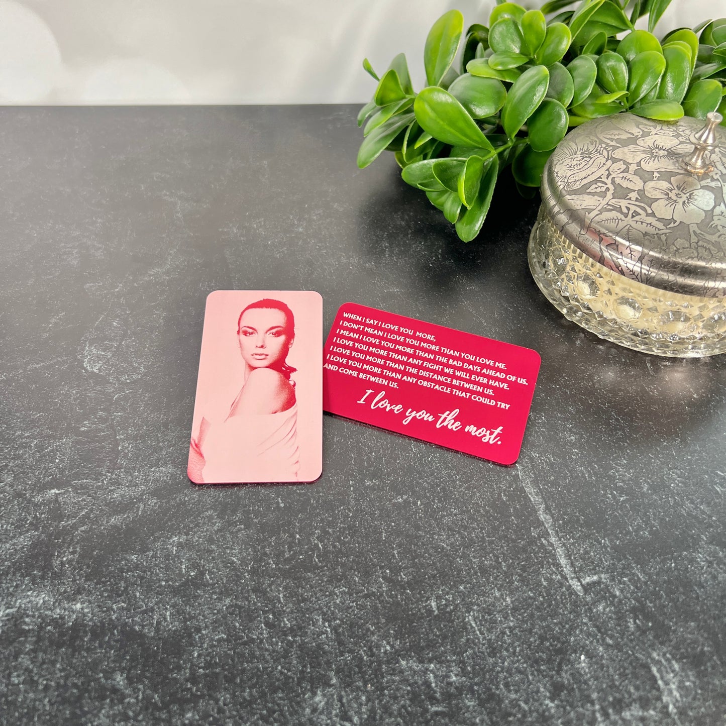 Photo Wallet Card – Engraved “I Love You Most” with Personalized Image