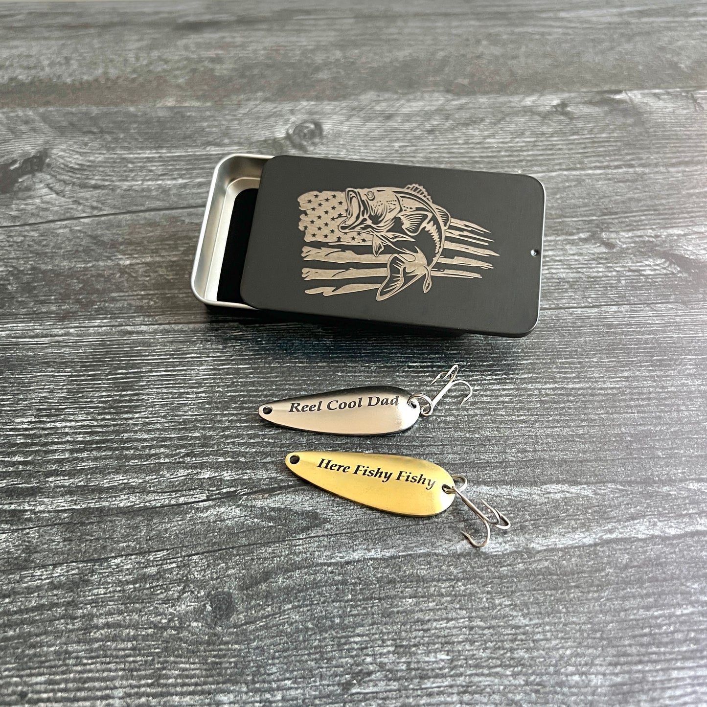 Personalized Fishing Lure Gift Set with Tin; Thoughtful Gift for Him