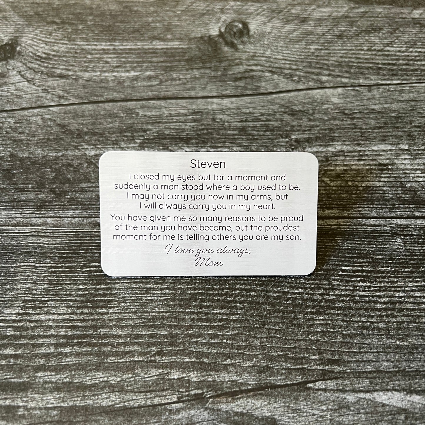 Custom Metal Wallet Card for Son with Leather Gift Pouch