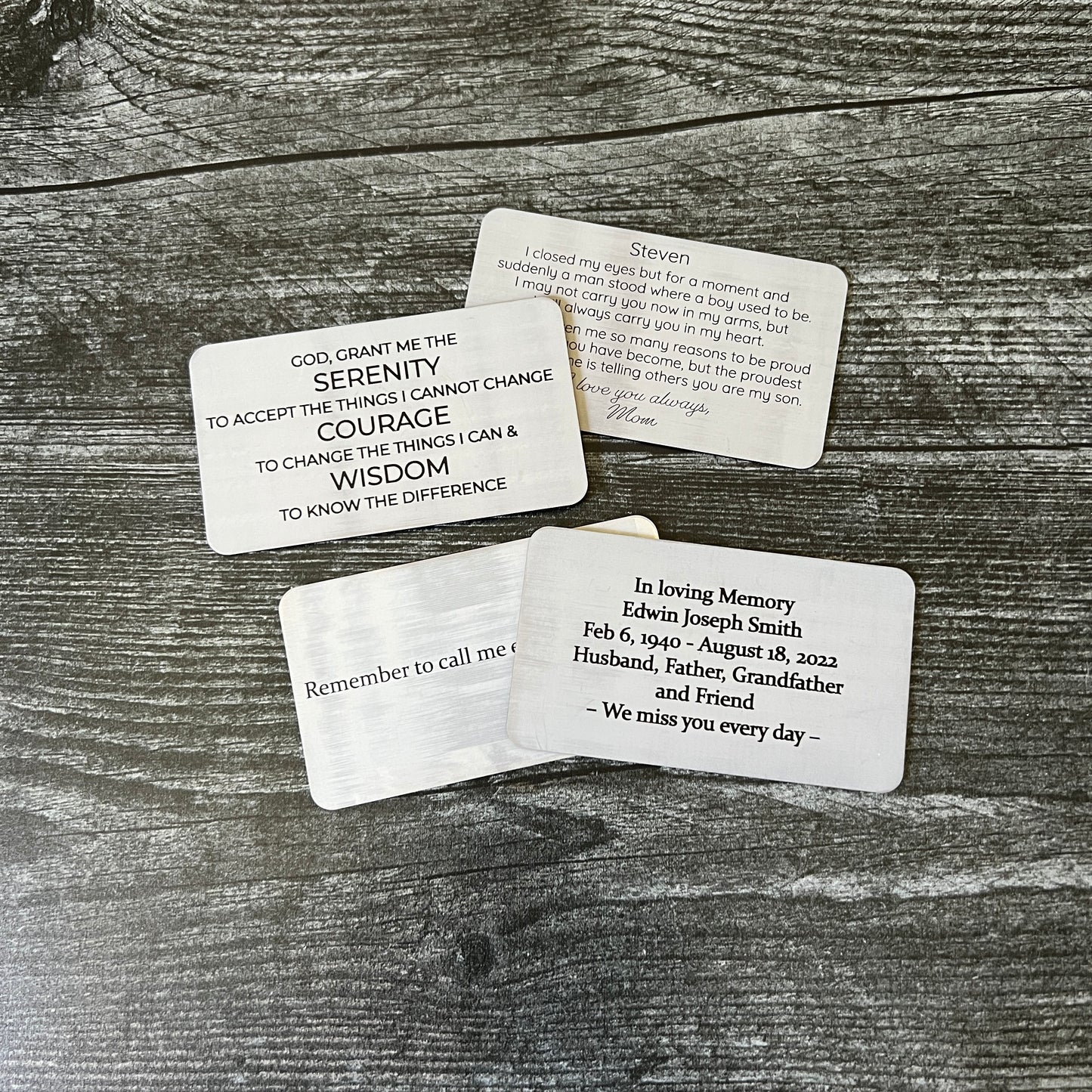 Custom Metal Engraved Photo Wallet Insert with Your Text on the Back