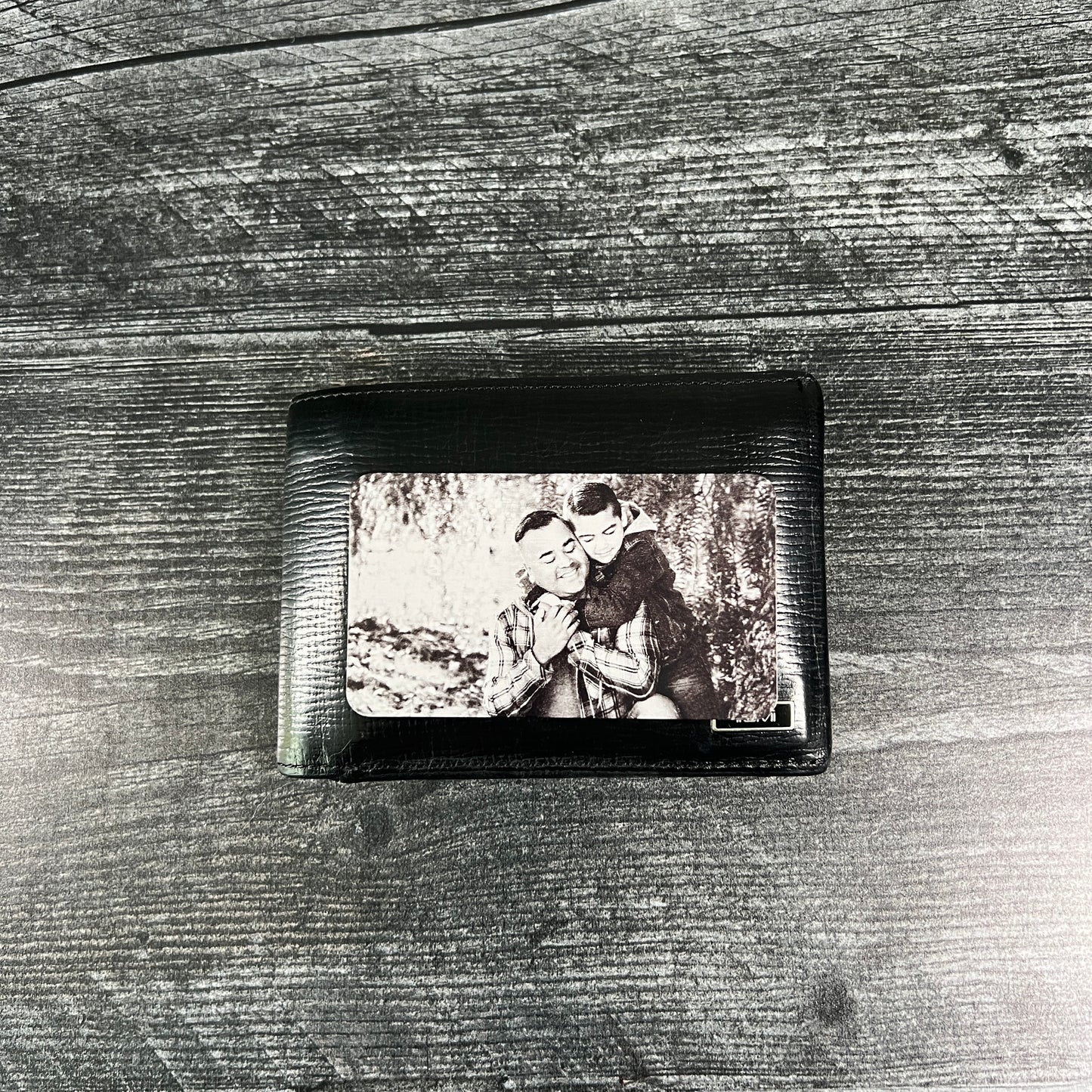 Custom Metal Engraved Photo Wallet Insert with Your Text on the Back