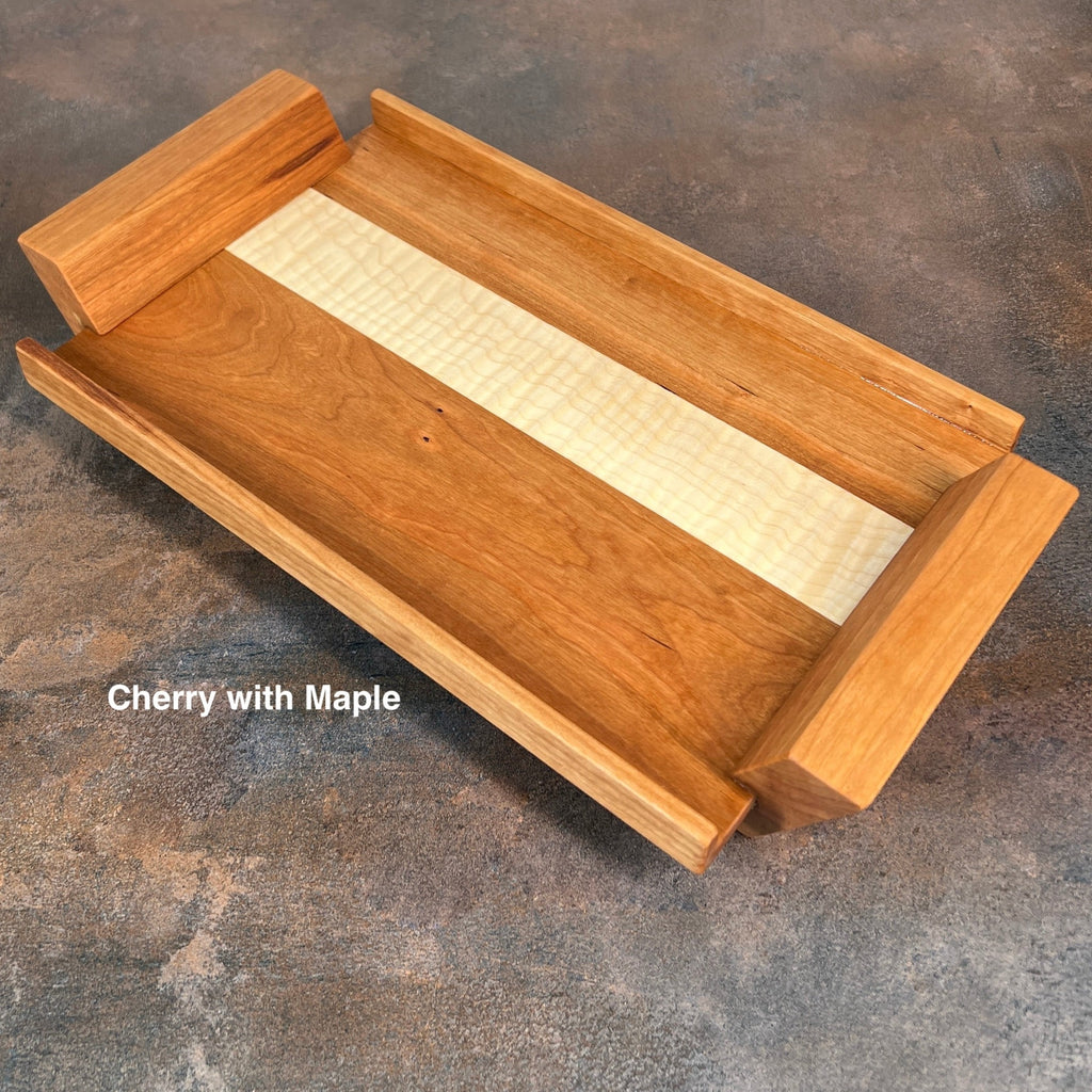 solid cherry wood tray with maple accent, cherry with maple wood valet tray, handcrafted