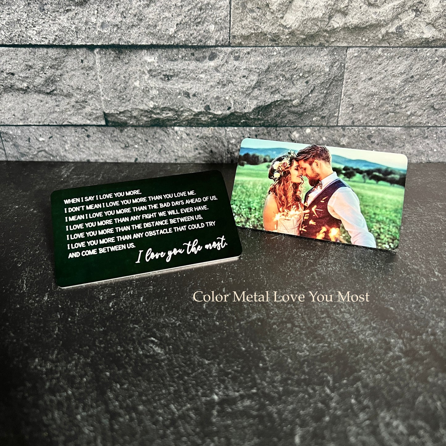 I Love You Most" Metal Engraved Wallet Card with Pouch