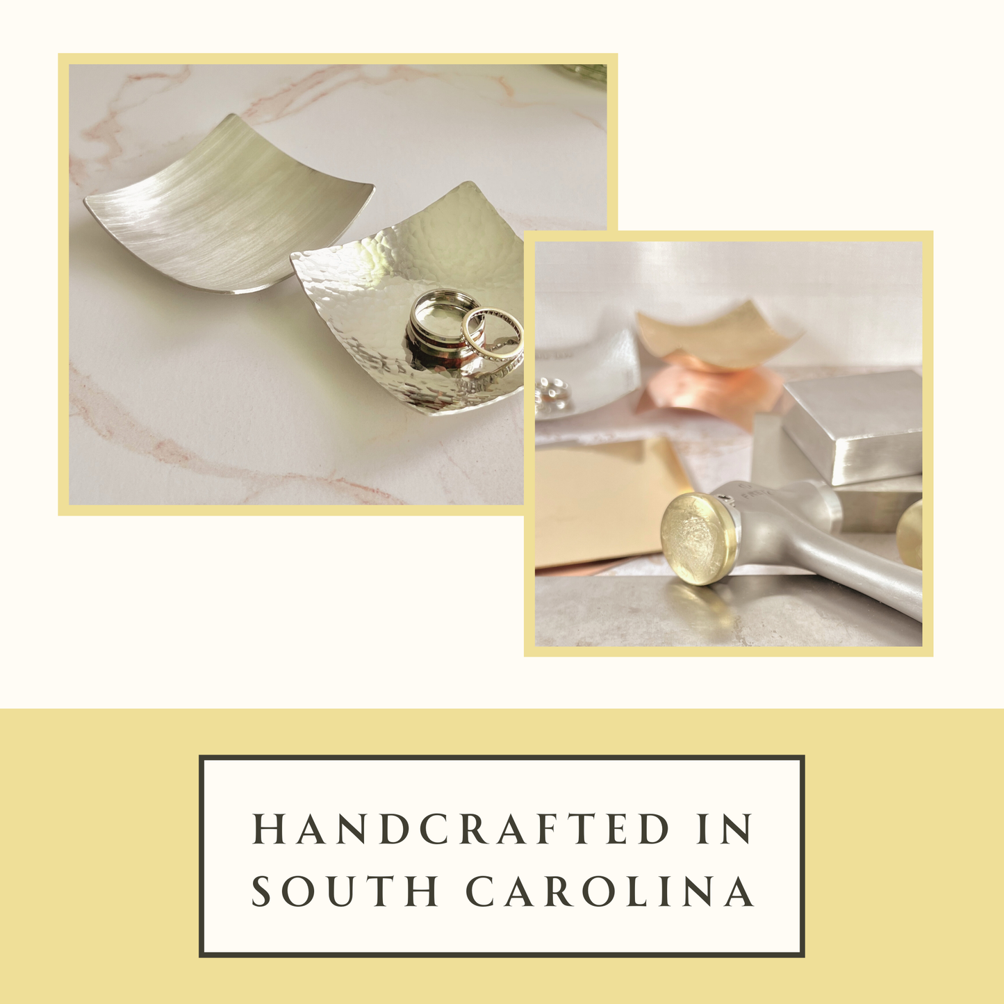 Hammered Copper, Bronze, or Pewter Square Ring Dish – 3" Minimalist Christmas Gift