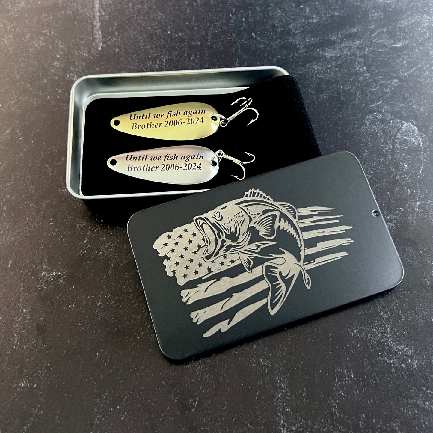 Personalized Fishing Lure Gift Set with Tin; Thoughtful Gift for Him