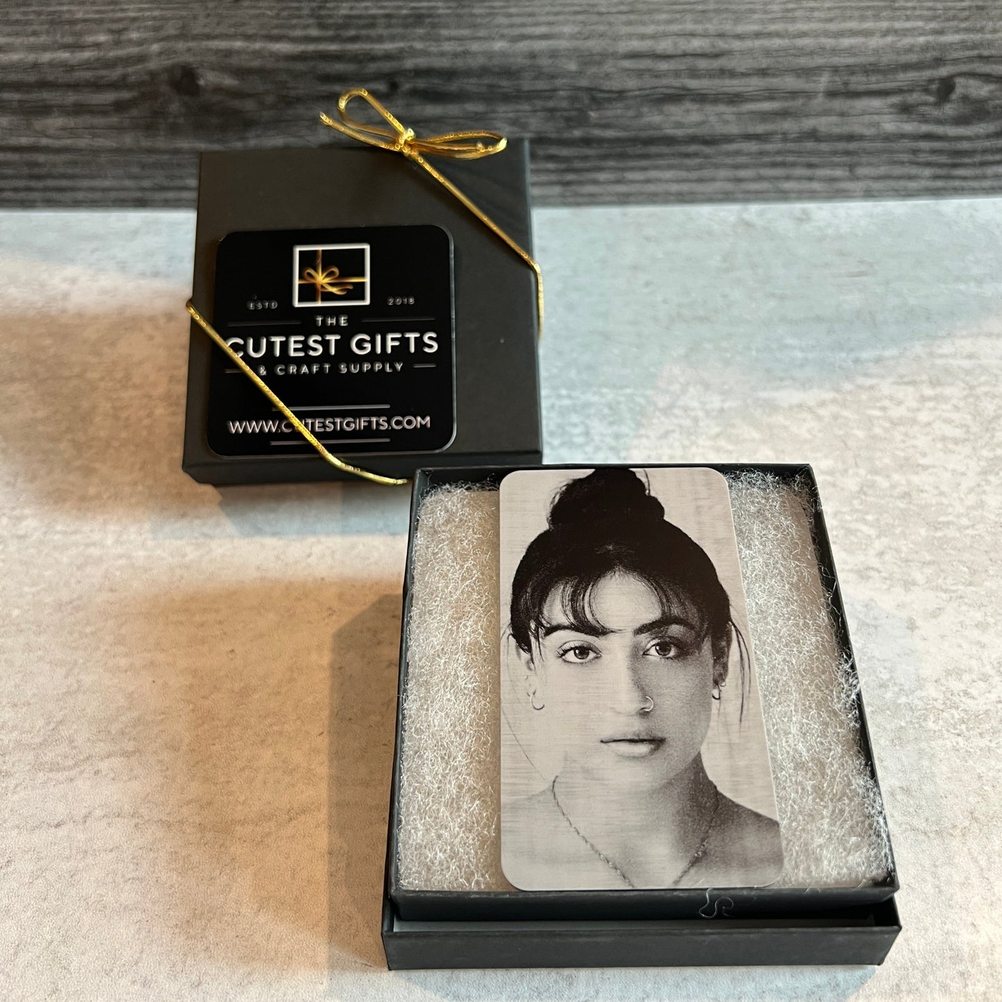 Custom Metal Engraved Photo Wallet Insert with Your Text on the Back