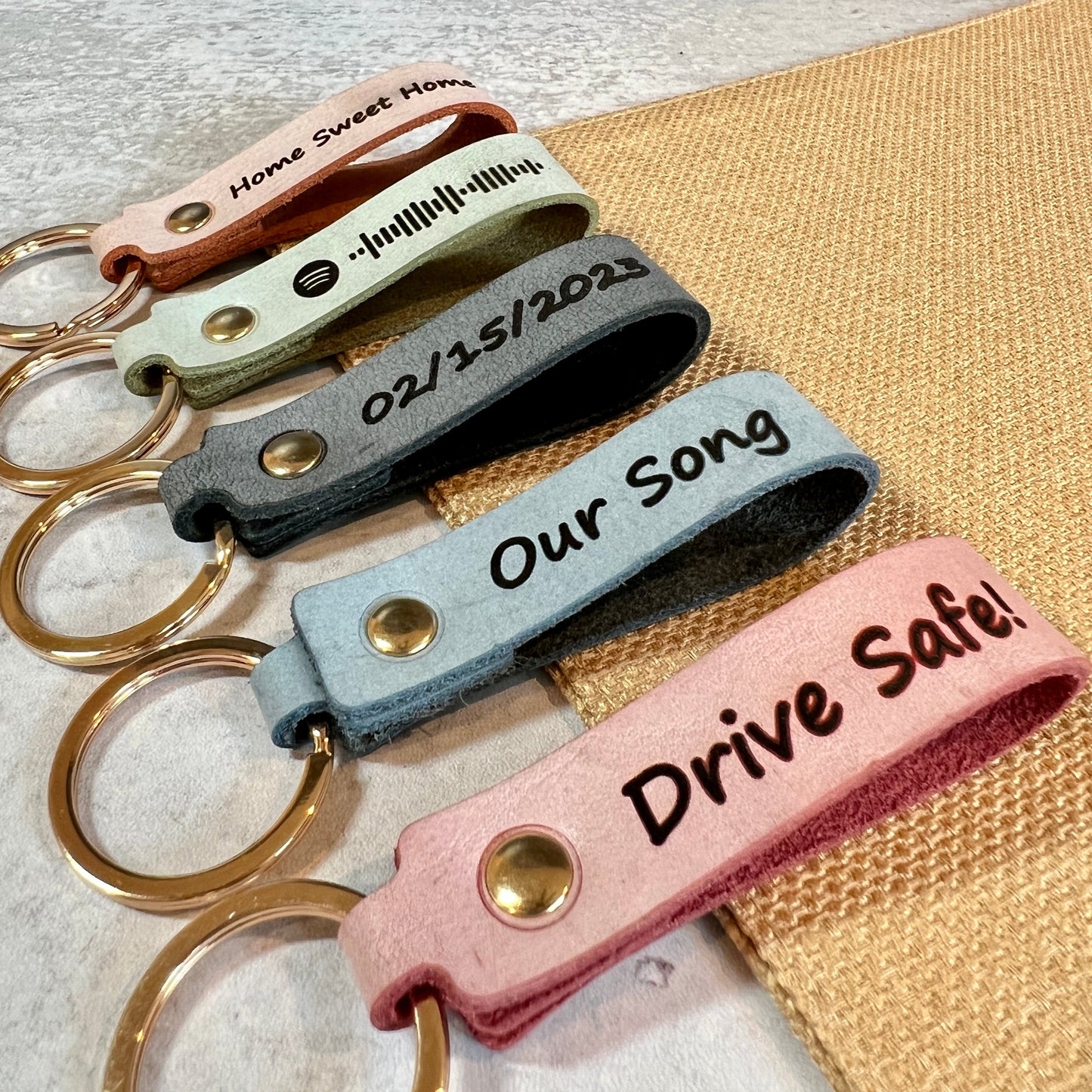 Colorful Leather Keychain Blanks - Rose, Green & Blue