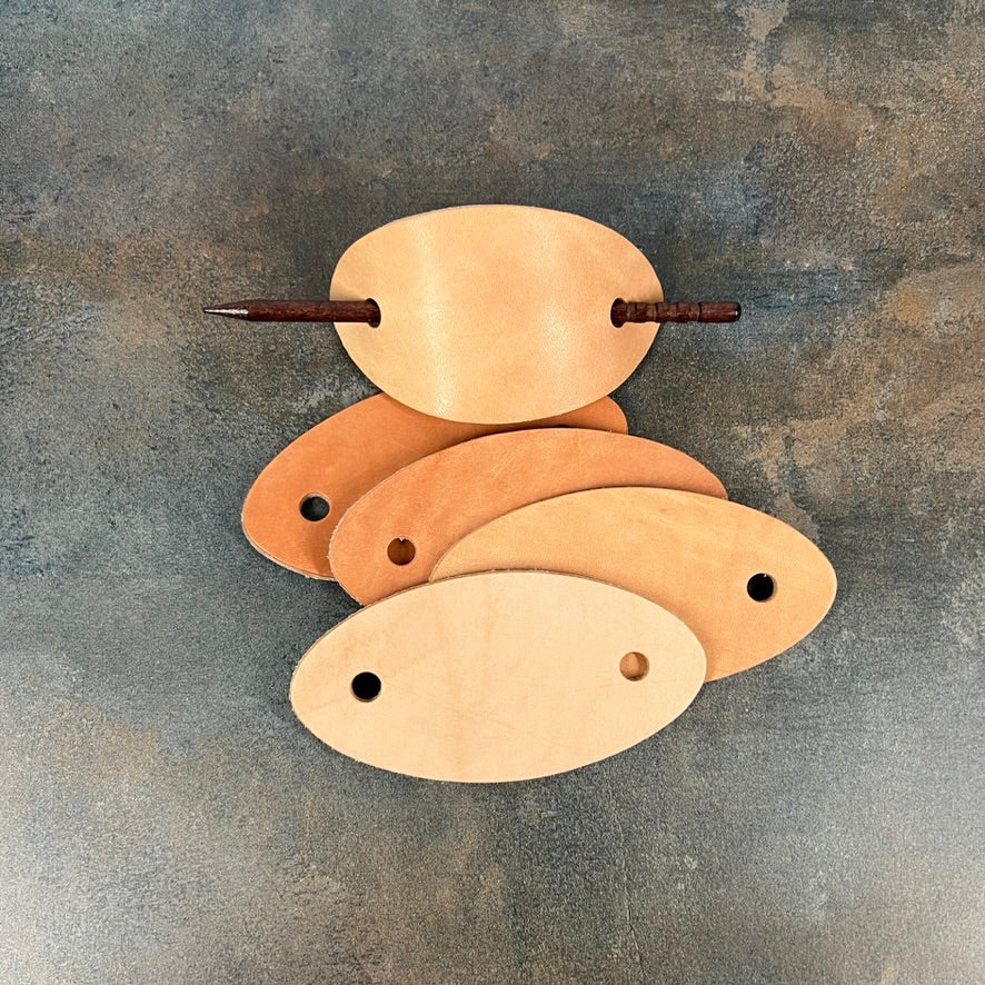 Leather Hair Barrette Blanks with Wooden Stick – DIY Veg-Tanned Leather Craft Supply
