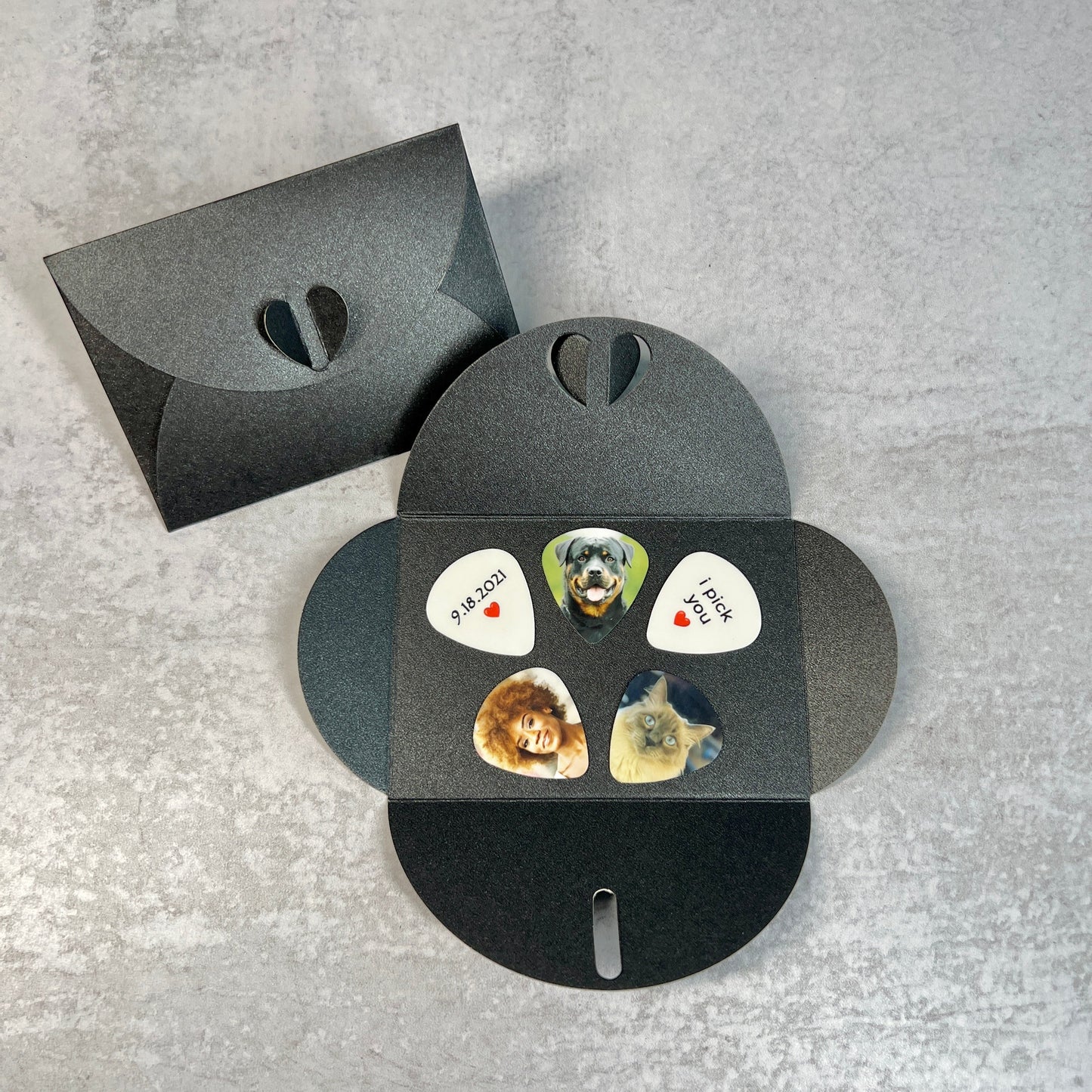 Color Photo Guitar Picks with Text – Personalized Music Keepsake, 1, 2, or 5 Pack