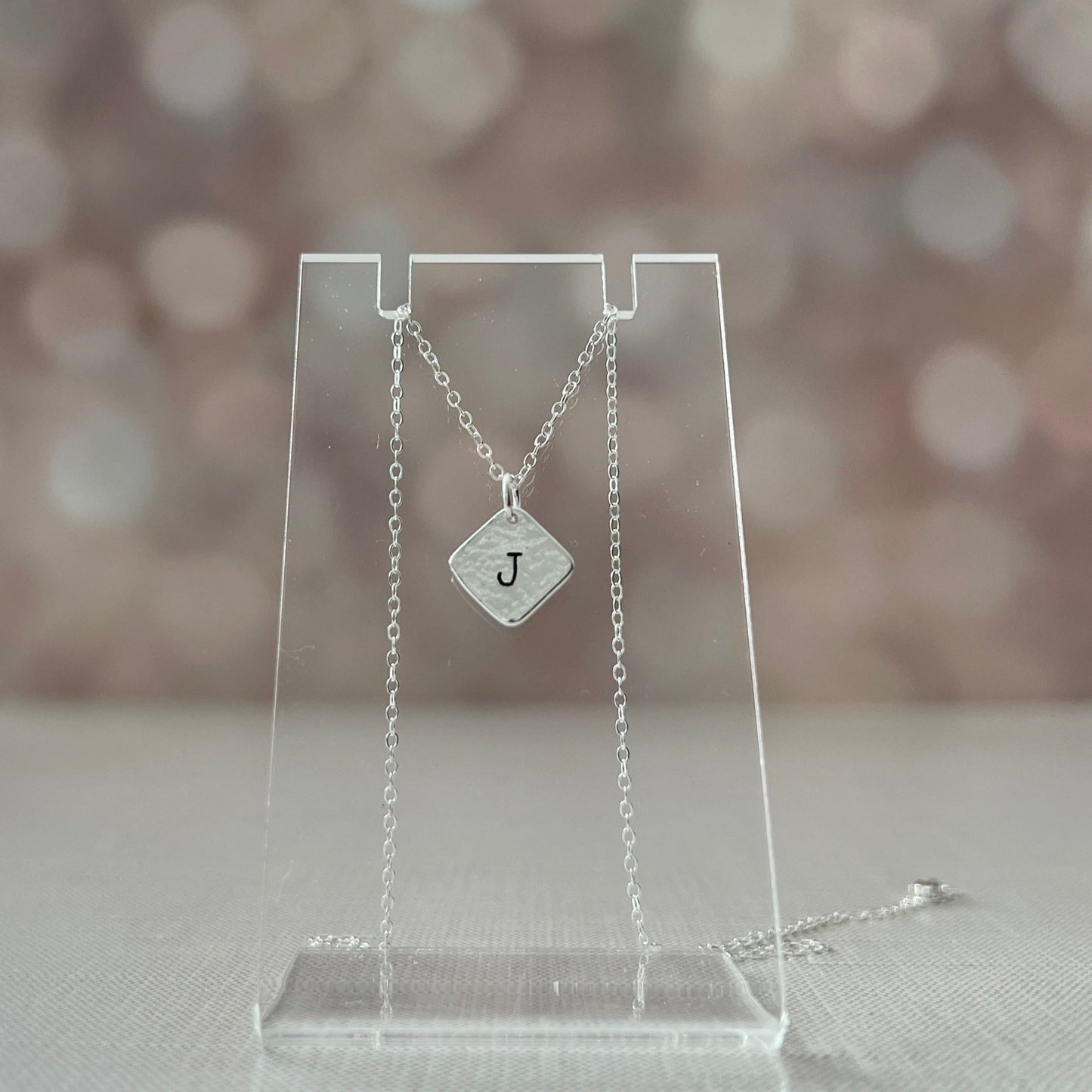 Hammered .925 Sterling Silver Initial Pendant with Fine Sterling Silver Chain