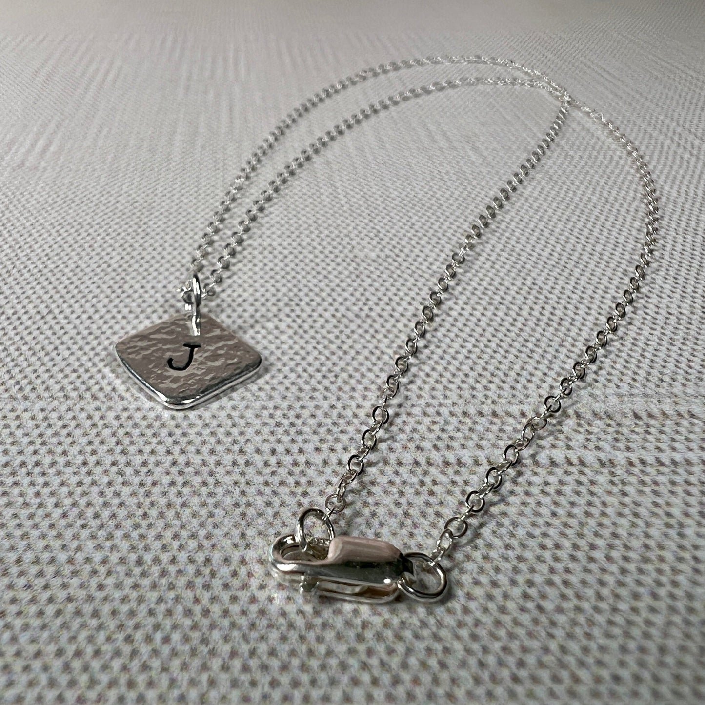 Hammered .925 Sterling Silver Initial Pendant with Fine Sterling Silver Chain