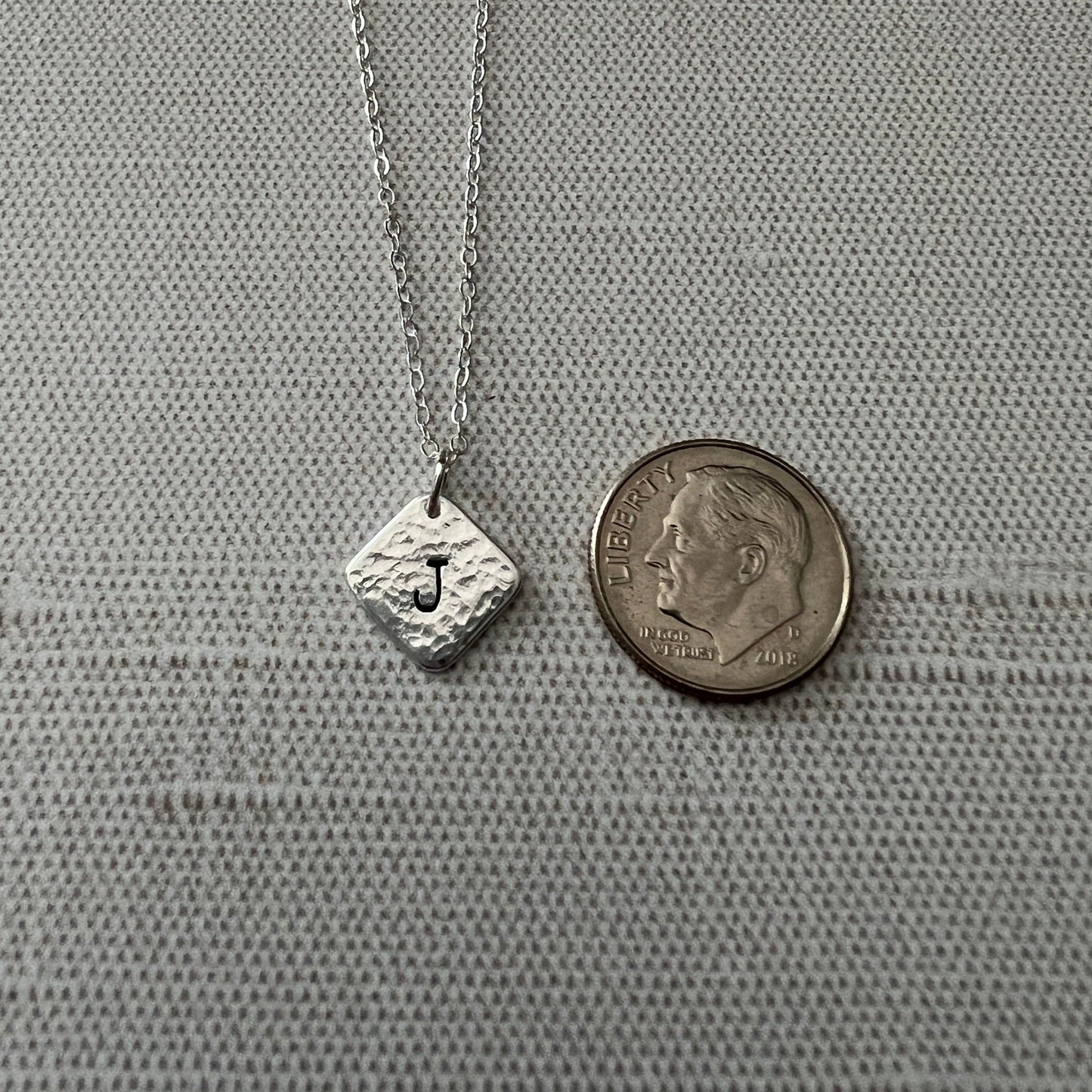 Hammered .925 Sterling Silver Initial Pendant with Fine Sterling Silver Chain
