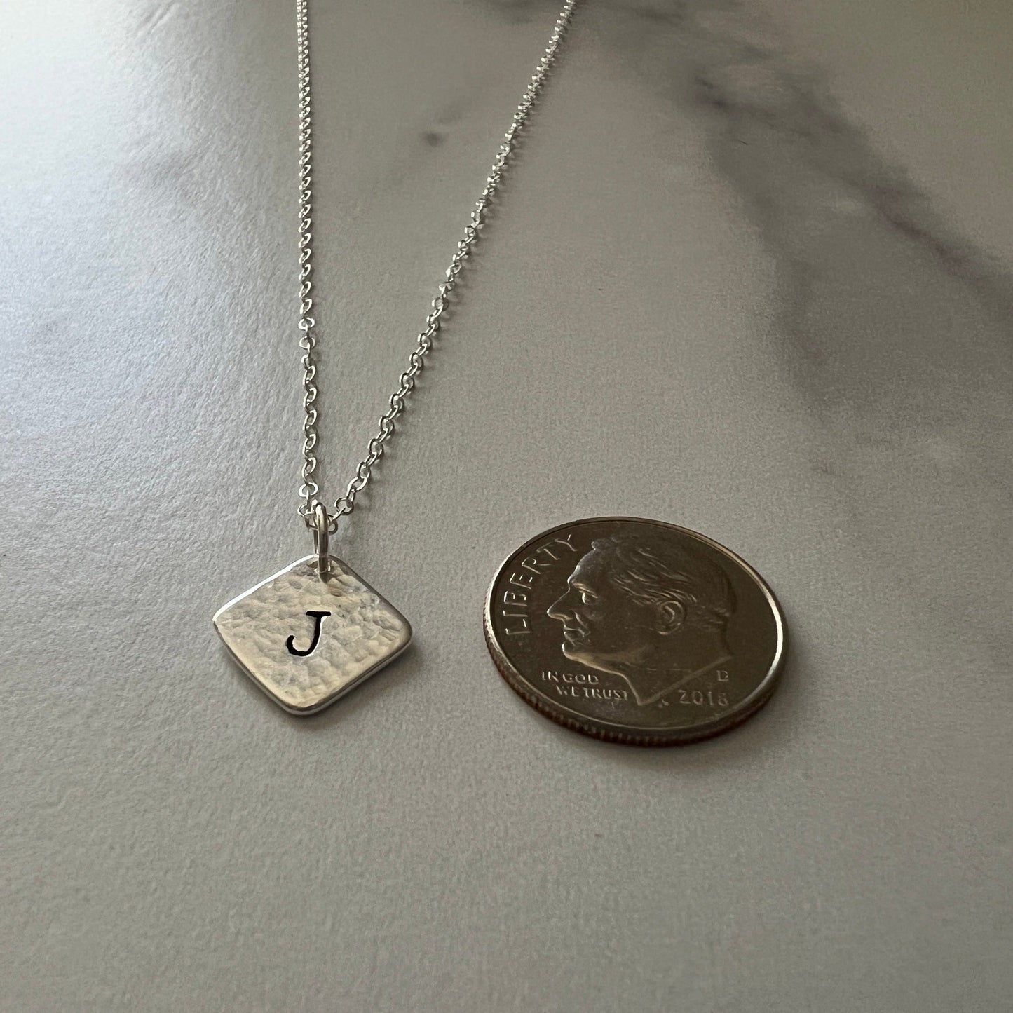 Hammered .925 Sterling Silver Initial Pendant with Fine Sterling Silver Chain