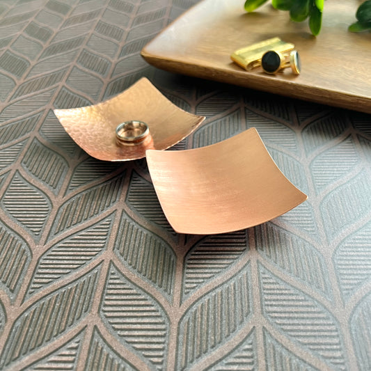 Handcrafted Square Copper Ring Dish – Hammered or Brushed Finish