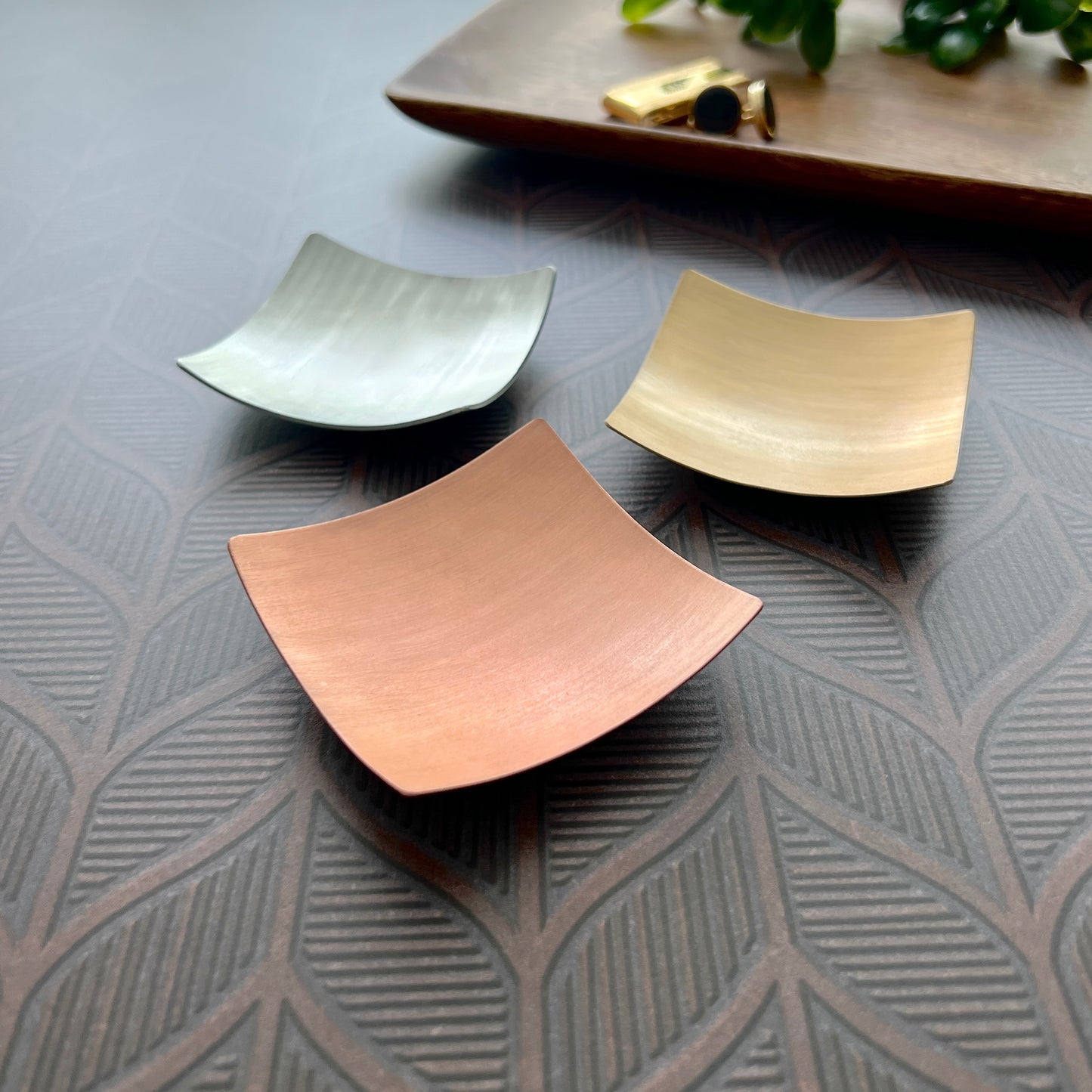 Hammered Copper, Bronze, or Pewter Square Ring Dish – 3" Minimalist Christmas Gift