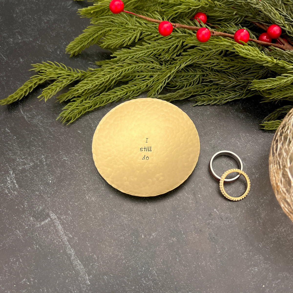 "I Still Do" Hand-Stamped Brass Ring Dish, Round
