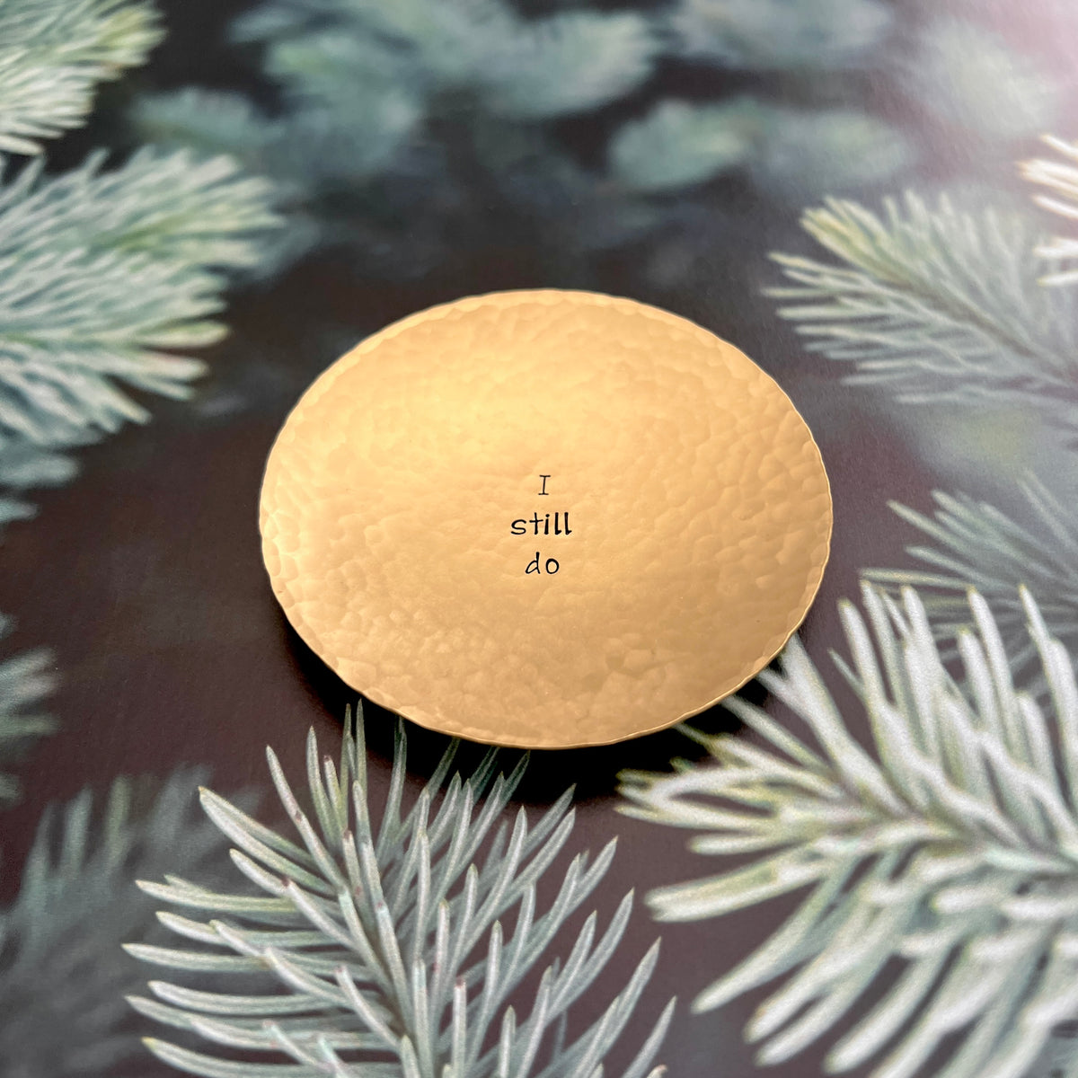 "I Still Do" Hand-Stamped Bronze Ring Dish, Round