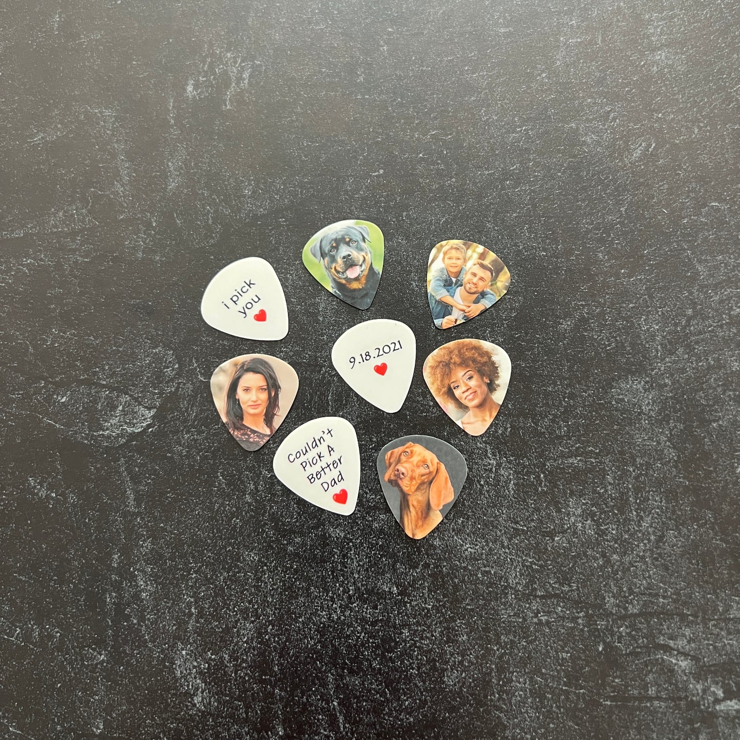 Color Photo Guitar Picks with Text – Personalized Music Keepsake, 1, 2, or 5 Pack