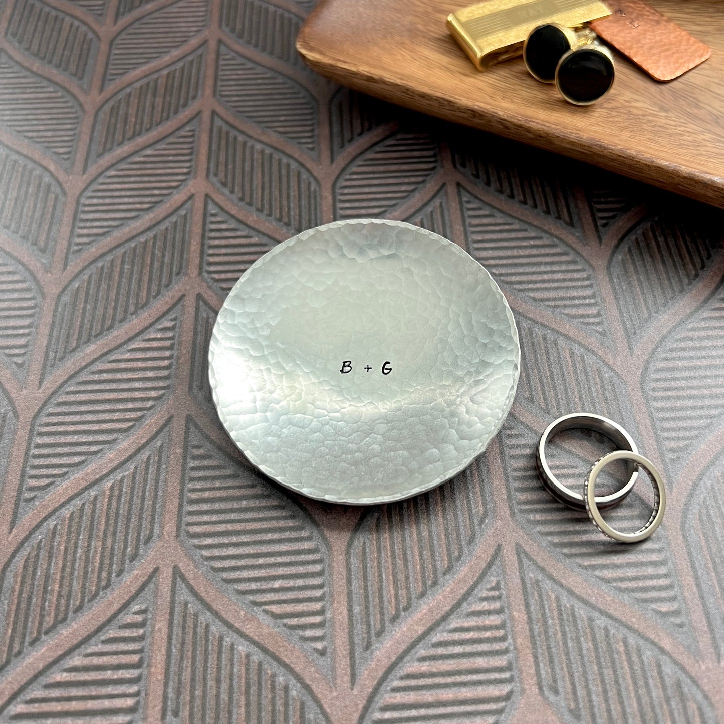 Custom Engraved Ring Dish – Small or Medium Round in Copper, Bronze, or Pewter