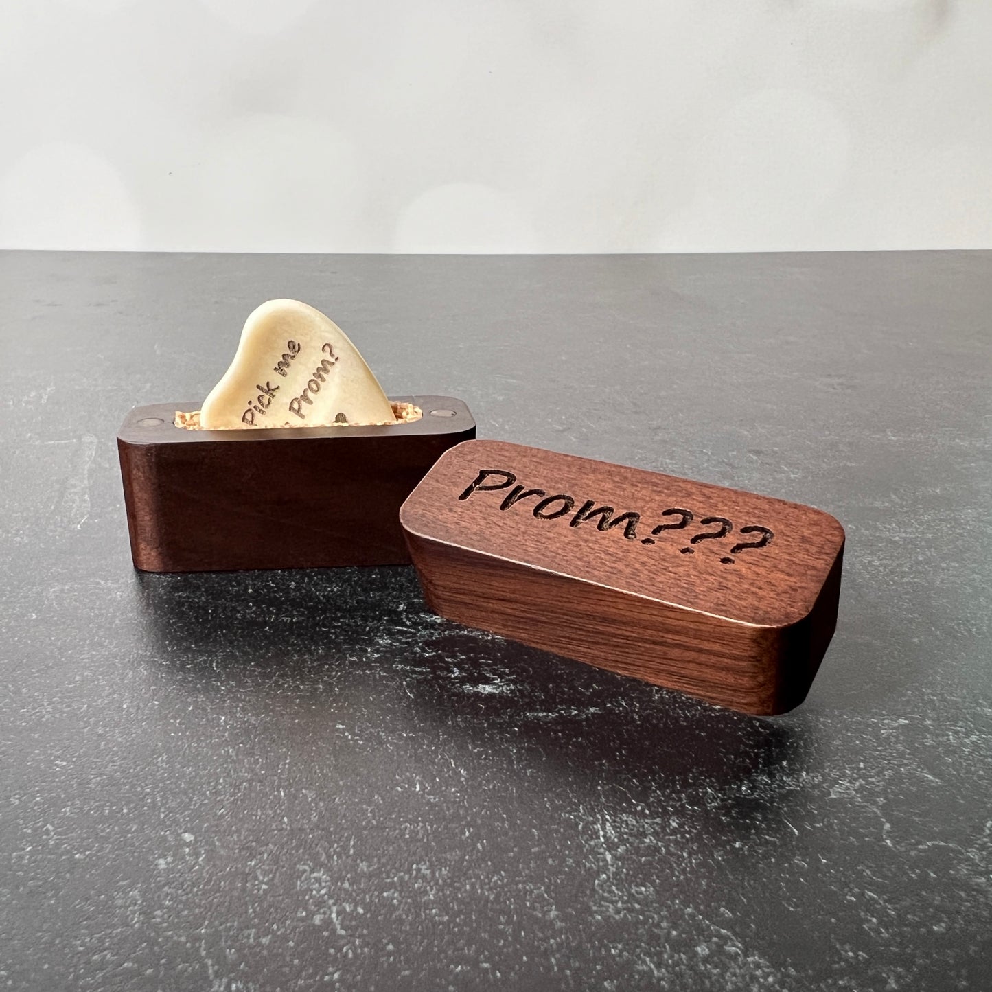 Custom Bone Guitar Pick – Heart-Shaped with Leather Pouch or Wood Box