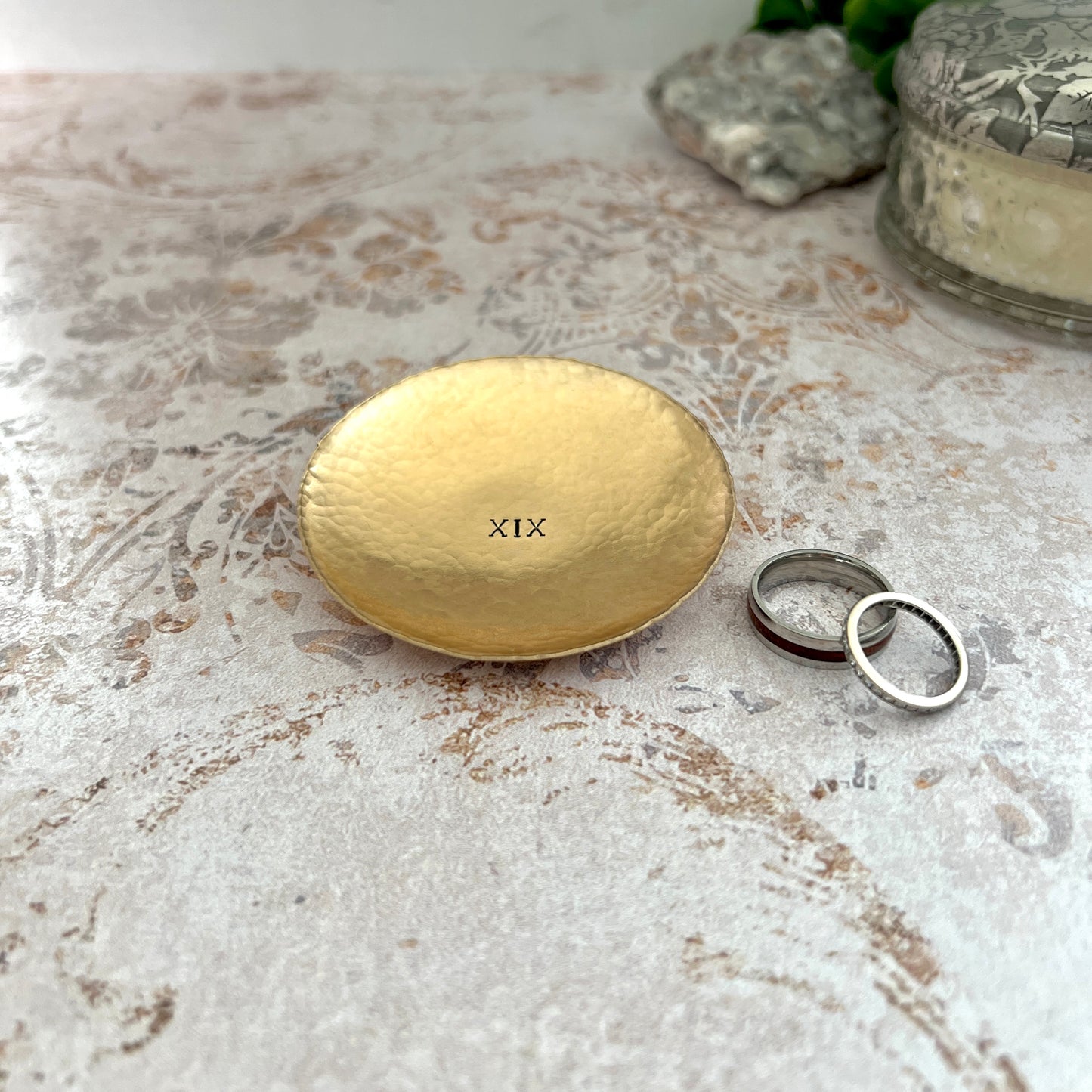 Personalized Bronze Ring Dish - Round, Hammered & Custom Stamped
