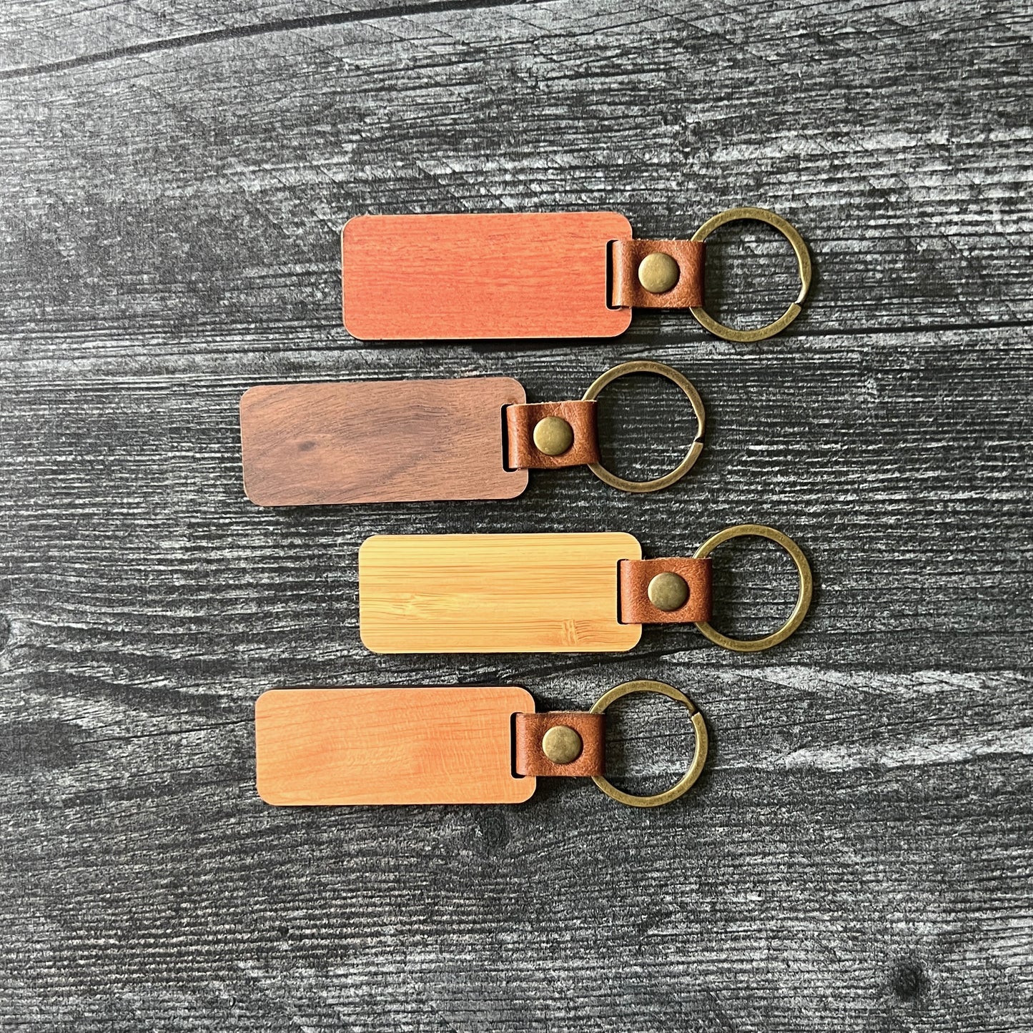 Custom Engraved Walnut, Cherry, Bamboo, and Rosewood Keychains