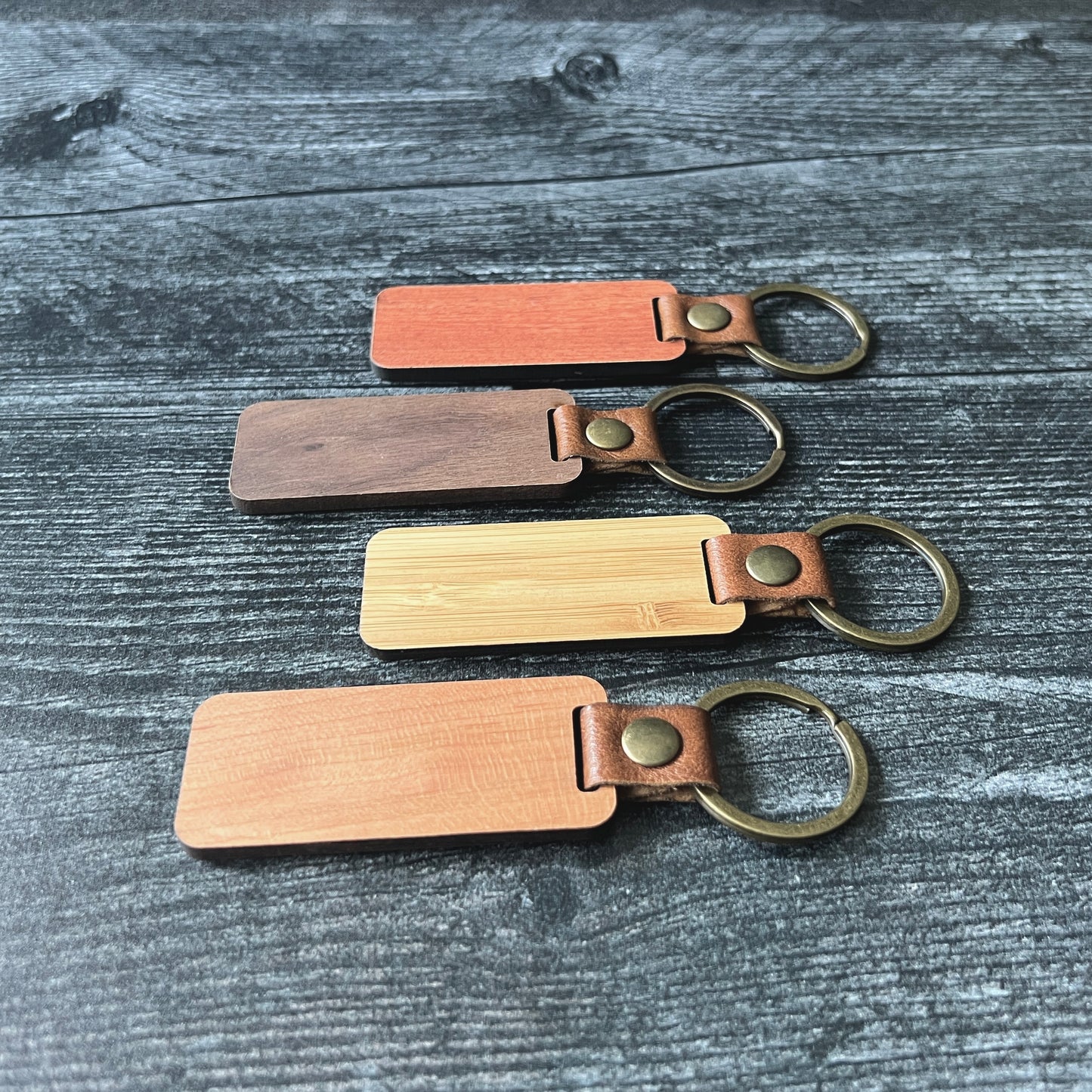 Custom Engraved Walnut, Cherry, Bamboo, and Rosewood Keychains