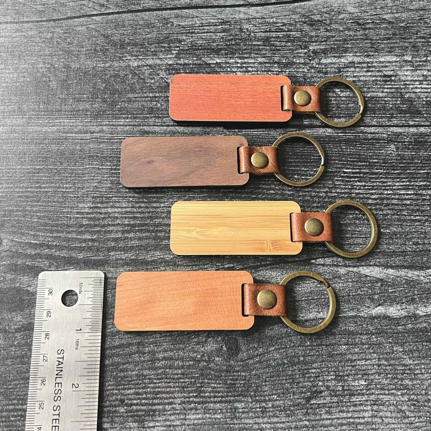Custom Engraved Walnut, Cherry, Bamboo, and Rosewood Keychains