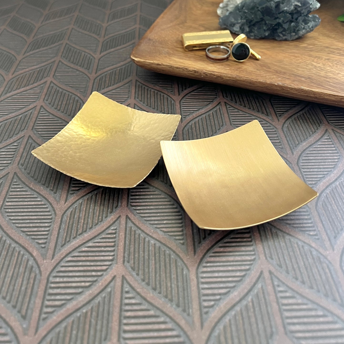 Hammered Copper, Bronze, or Pewter Square Ring Dish – 3" Minimalist Christmas Gift