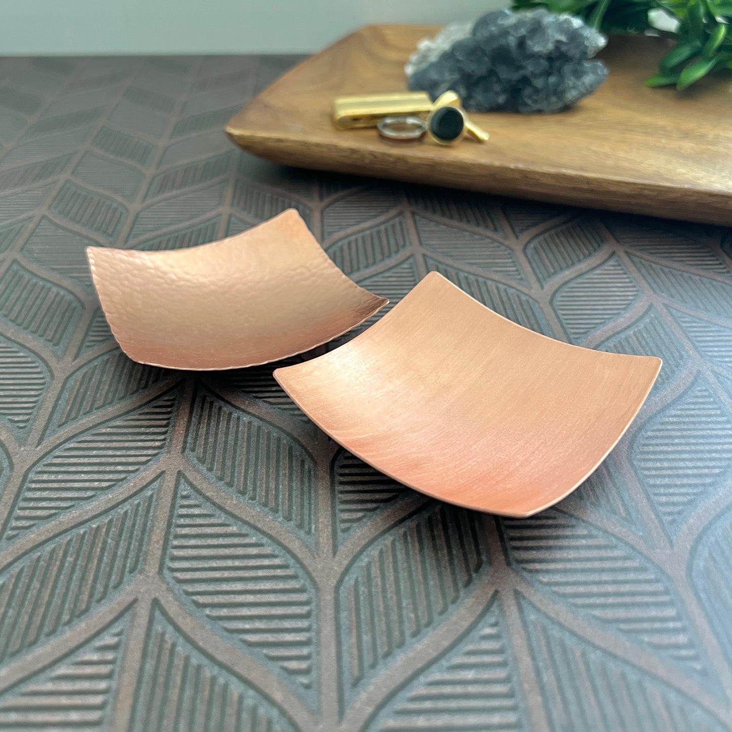 Hammered Copper, Bronze, or Pewter Square Ring Dish – 3" Minimalist Christmas Gift