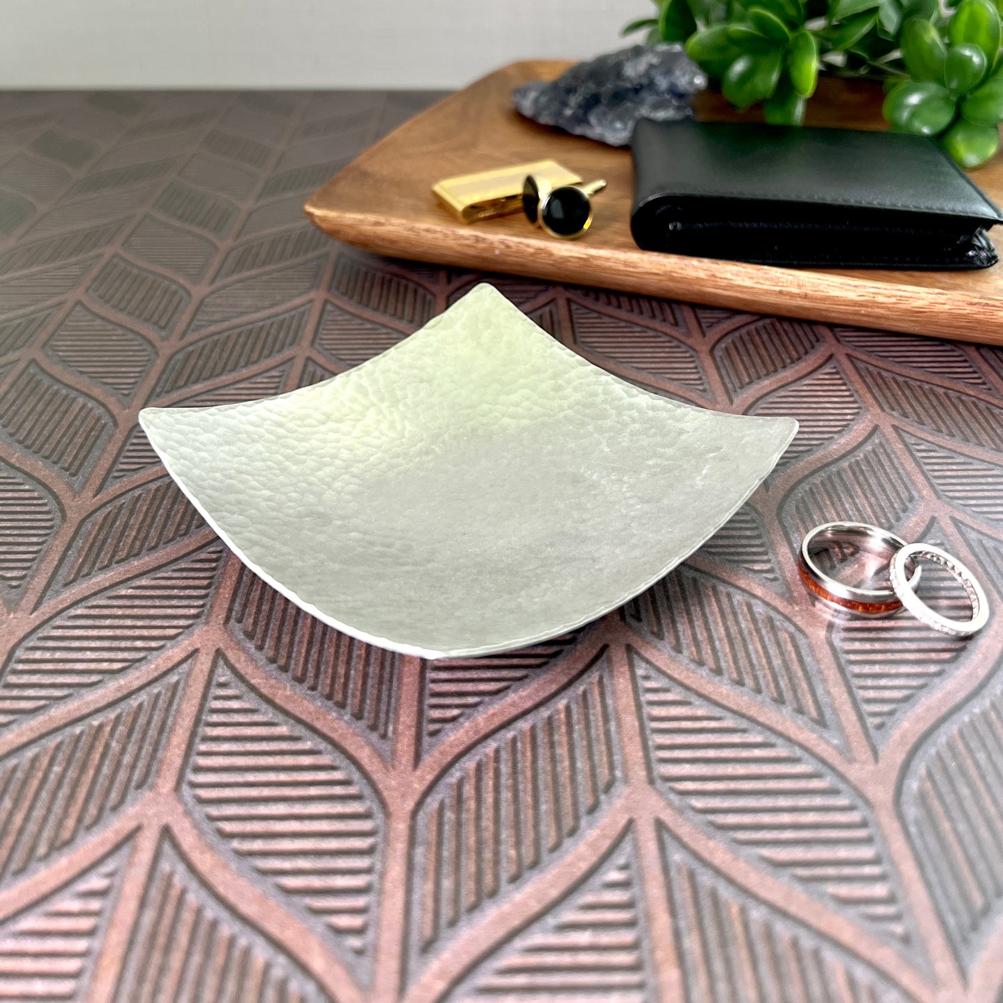 Hand-Hammered Square Metal Dish – Copper, Bronze, or Pewter Decorative Tray