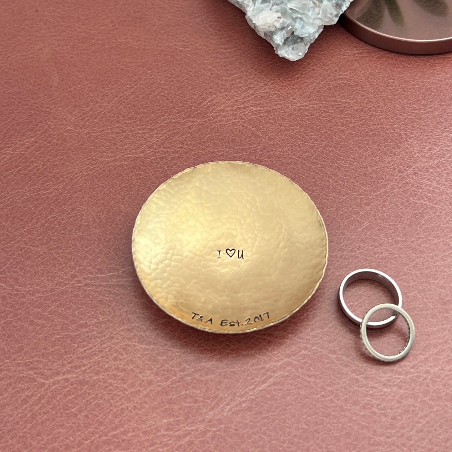 Custom Engraved Ring Dish – Small or Medium Round in Copper, Bronze, or Pewter