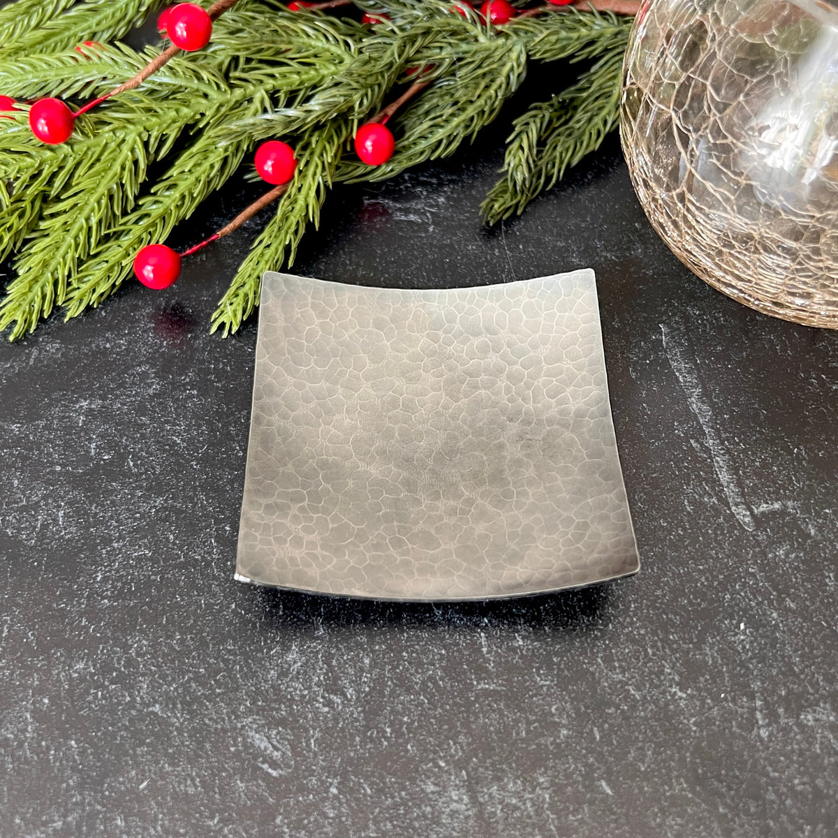 Steel Ring Dish - Square, Hammered