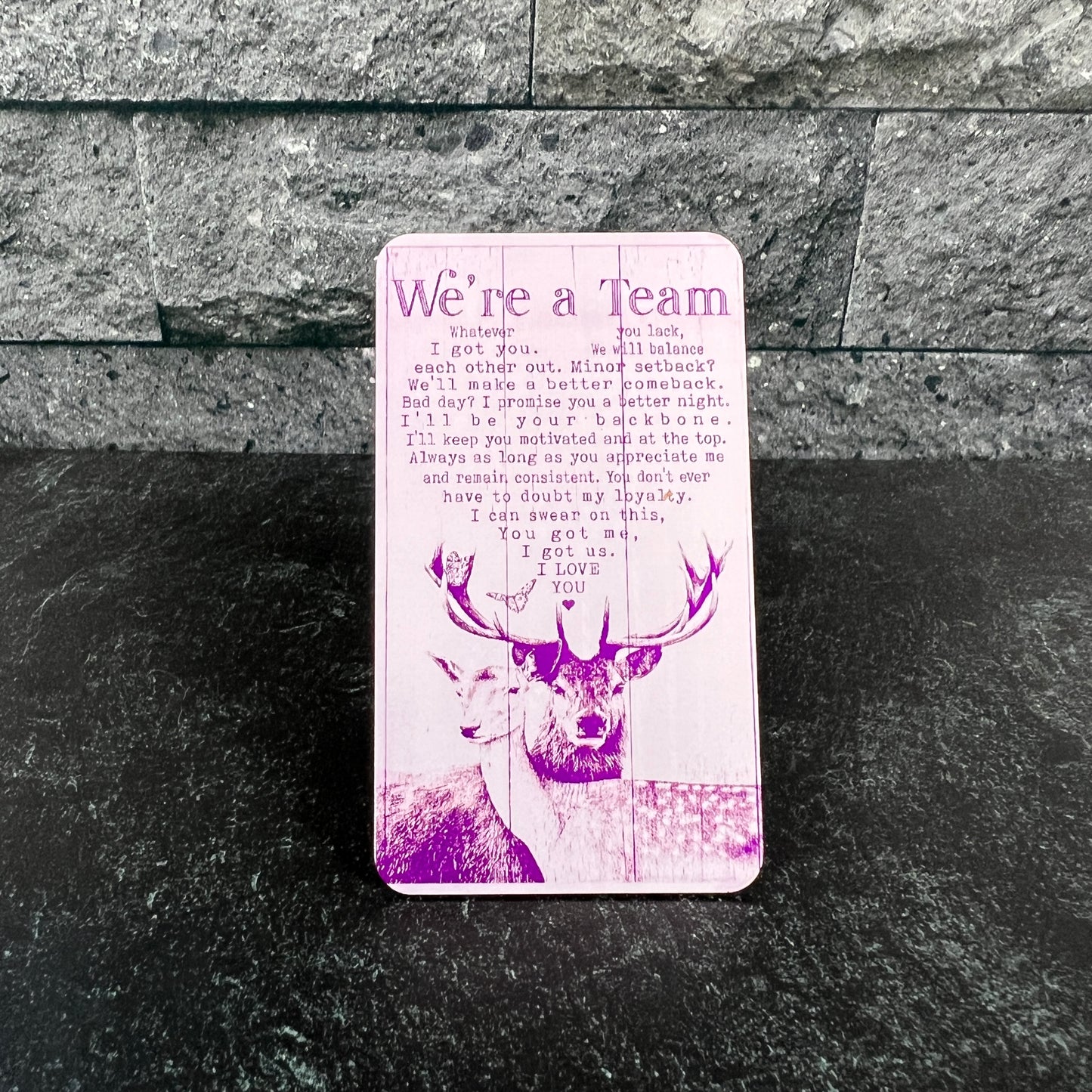 "We're a Team" Quote Wallet Card – Unique Gift for Him with Buck and Doe Design