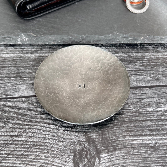 Personalized Steel Ring Dish - Round, Hammered & Custom Stamped