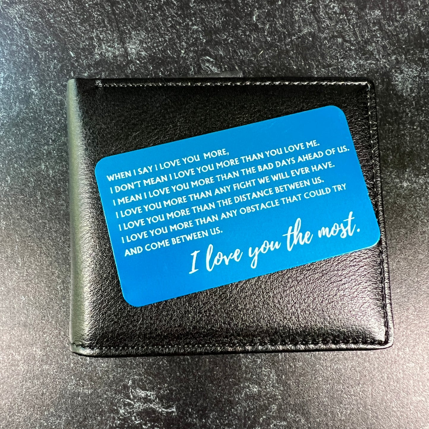I Love You Most" Metal Engraved Wallet Card with Pouch